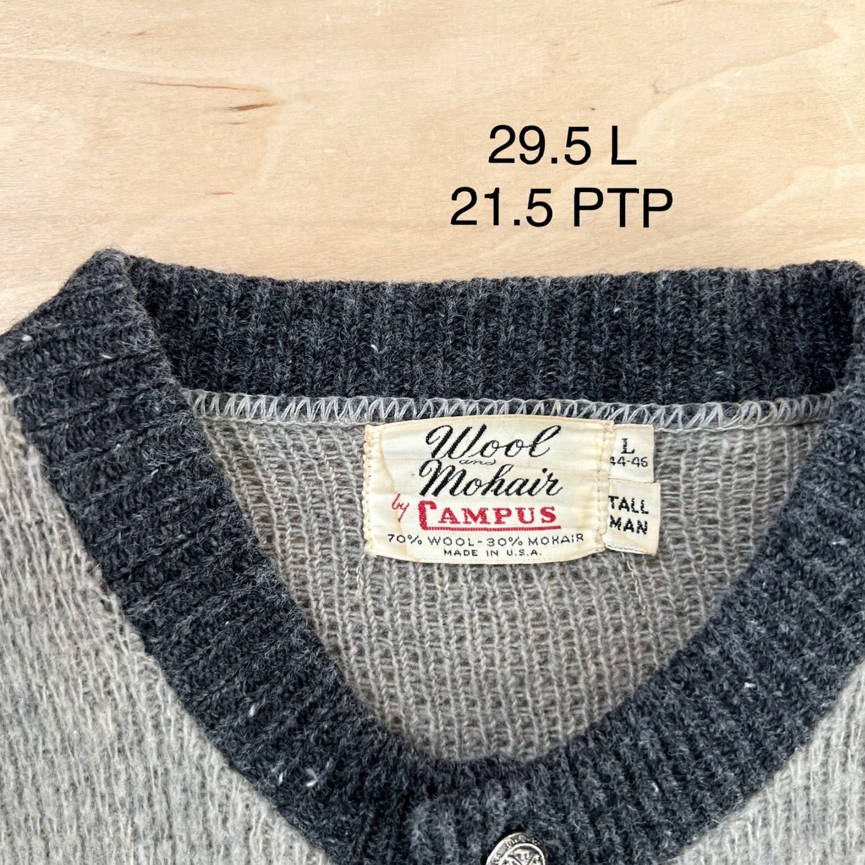 Vintage VINTAGE Campus Mohair Cardigan Large Gray 70s Wool Sweater Grunge Punk Mens Cardigan Knit Size US L / EU 52-54 / 3 - 7 Thumbnail