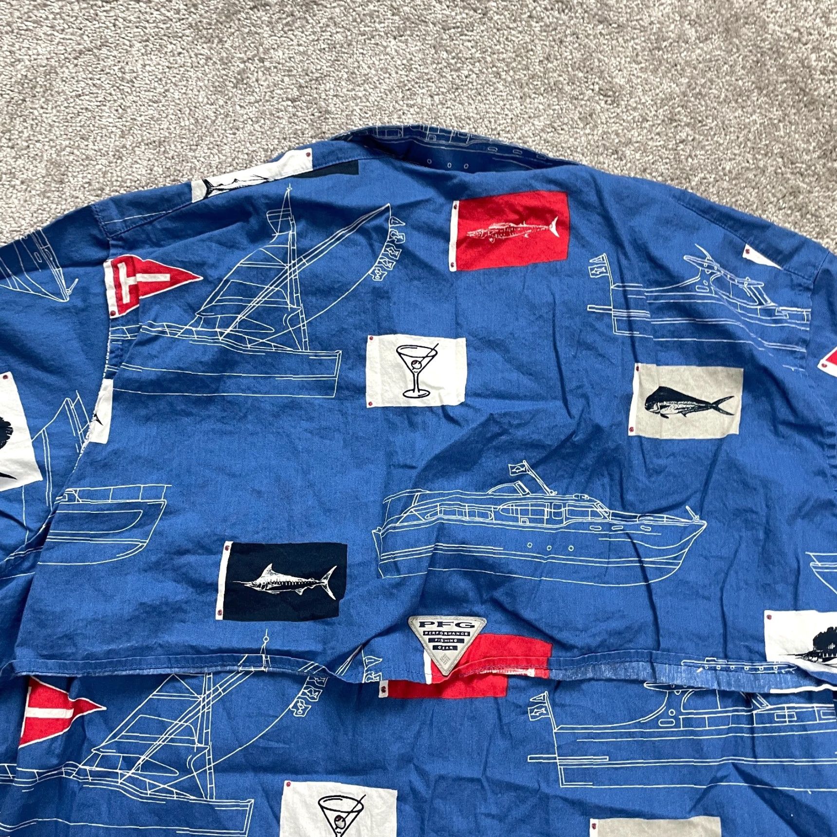 Vintage Columbia PFG Shirt Men XL Blue Patterned Button-Down Short Sleeve Cotton Beach Outdoor Fish Hawaiian Casual Travel Regular Size US XL / EU 56 / 4 - 4 Thumbnail