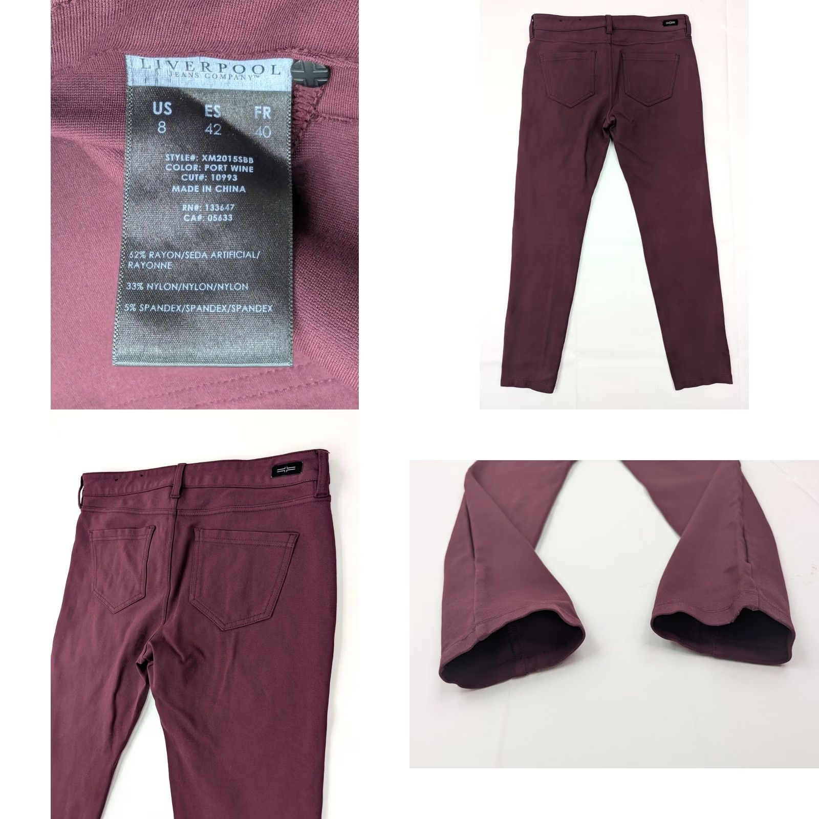 Vintage Liverpool Jeans The Ankle Skinny Jeans Women 8 Red Wine Stretch 30x27 5-Pocket Denim High Rise Skinny 30 in Belt Loops Women Size 30" / US 8 / IT 44 - 8 Thumbnail