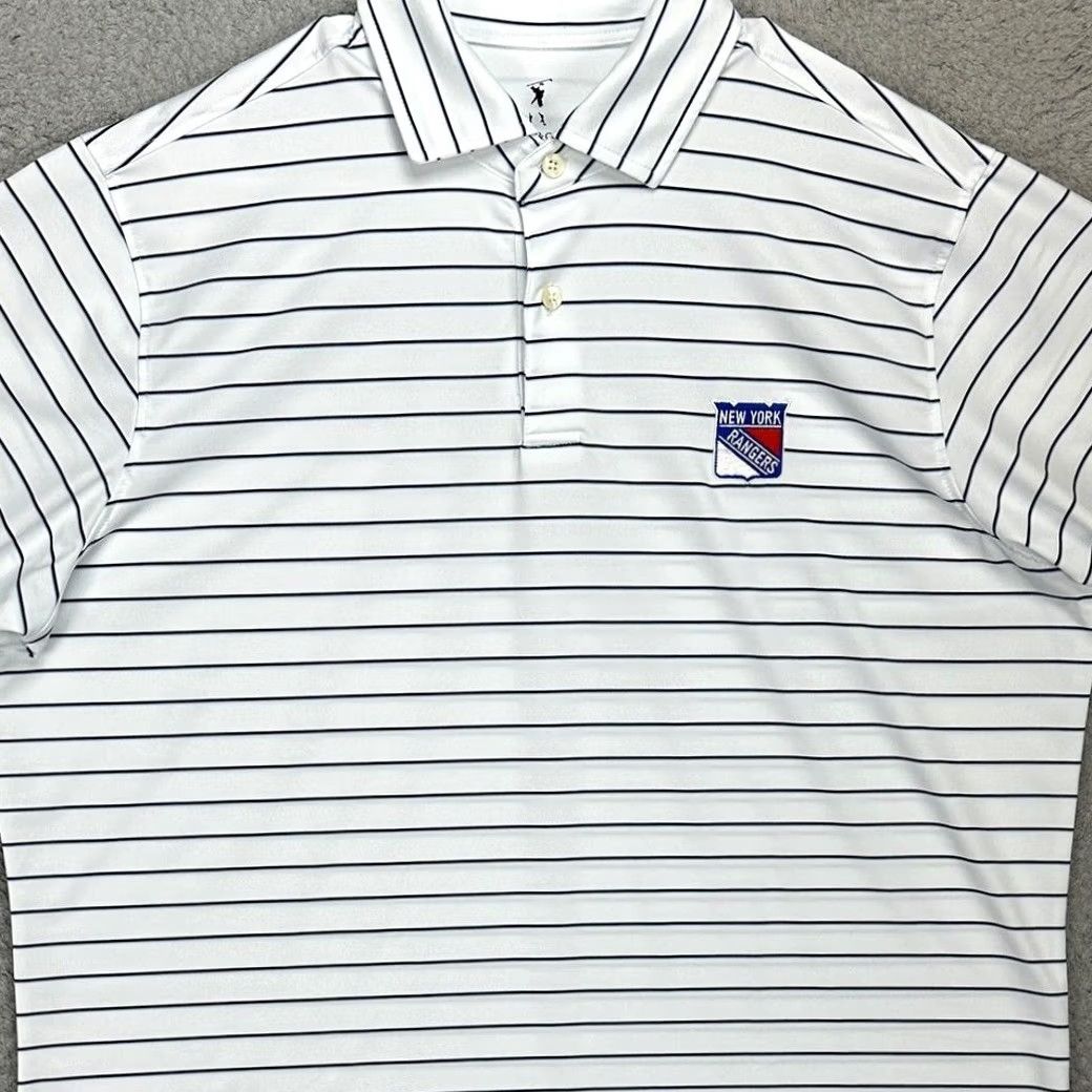 Vintage Fairway & Greene Polo Shirt Mens Large White Pinstripe Rugby Golf Fairway Greene Polo Shirt Mens Size US L / EU 52-54 / 3 - 2 Thumbnail