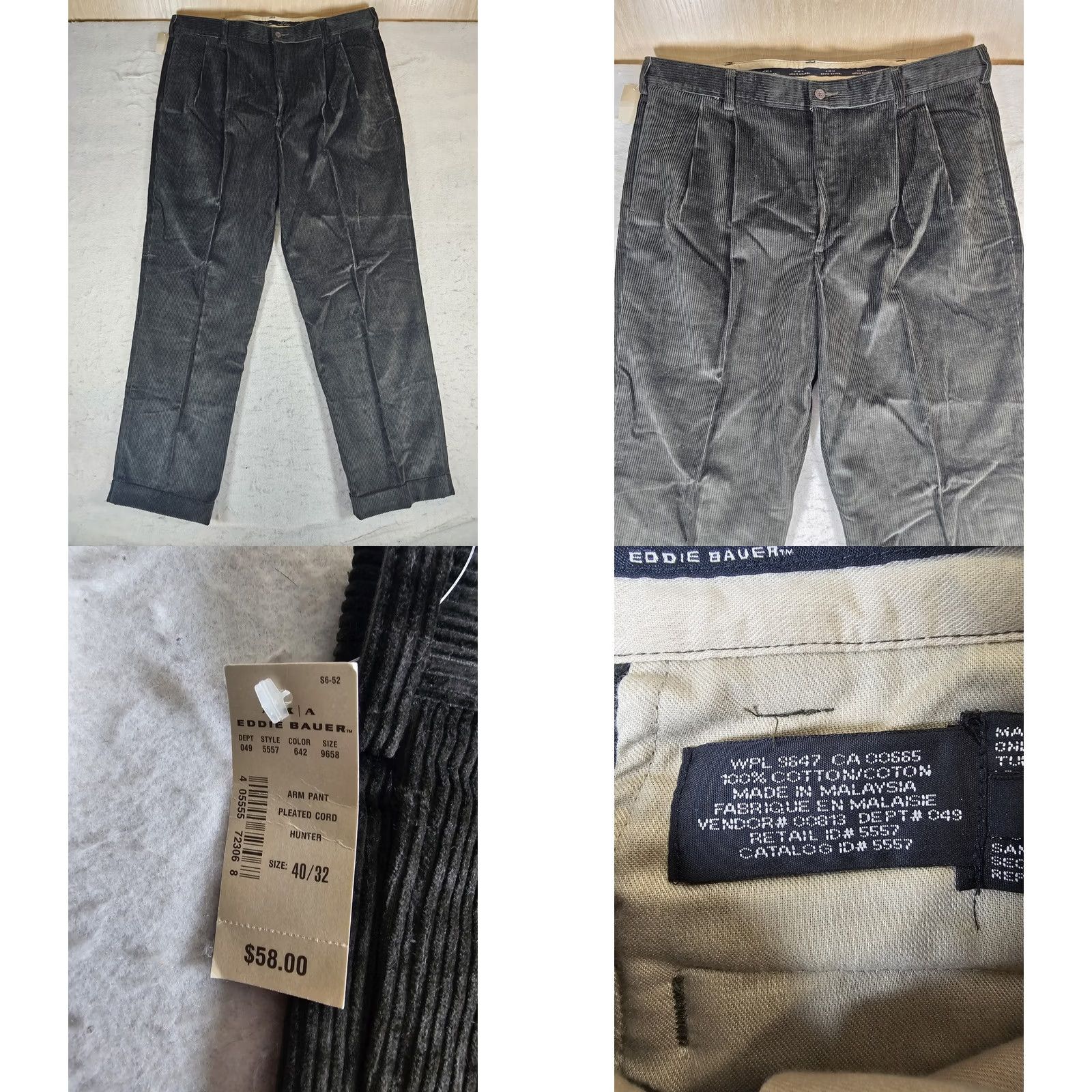Eddie Bauer VINTAGE Eddie Bauer Corduroy Pants Mens 40x32 Pleated Cuffed Y2K Olive 90s Size US 40 / EU 56 - 8 Thumbnail
