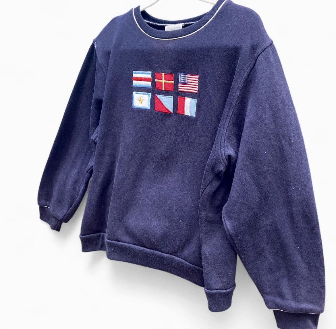 Nautica Vintage 80s Shadewell Navy Nautical Flags Embroidered Sweat Size US L / EU 52-54 / 3 - 2 Thumbnail