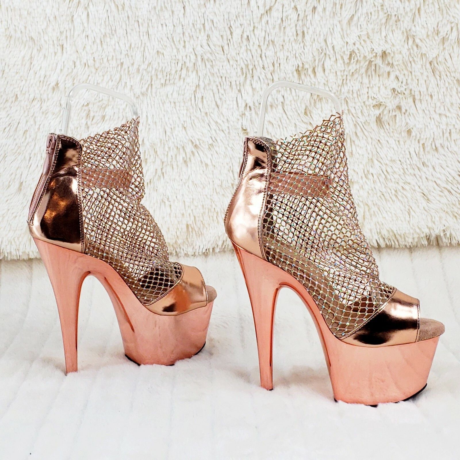 Adore 765RM Rose Gold Rhinestone Mesh Platform Sandals 7 Hi