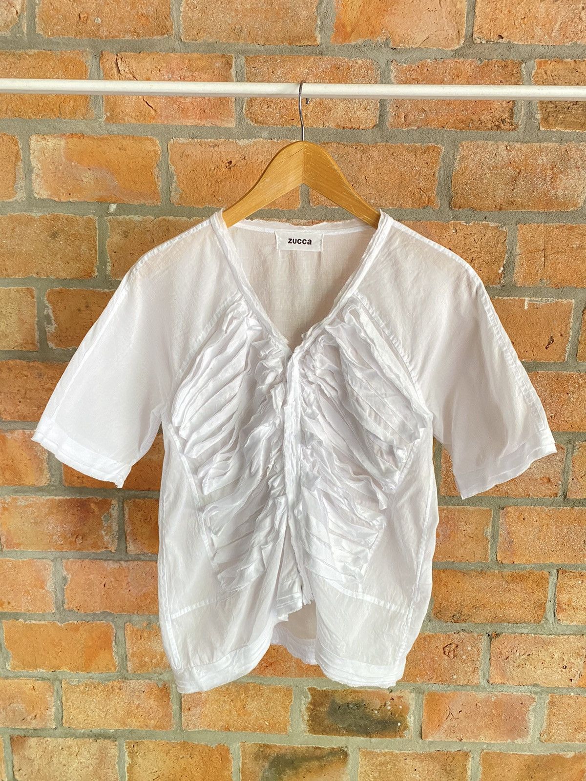 Zucca ZUCCA White pleated V-neck shirt Size M / US 6-8 / IT 42-44 - 1 Thumbnail