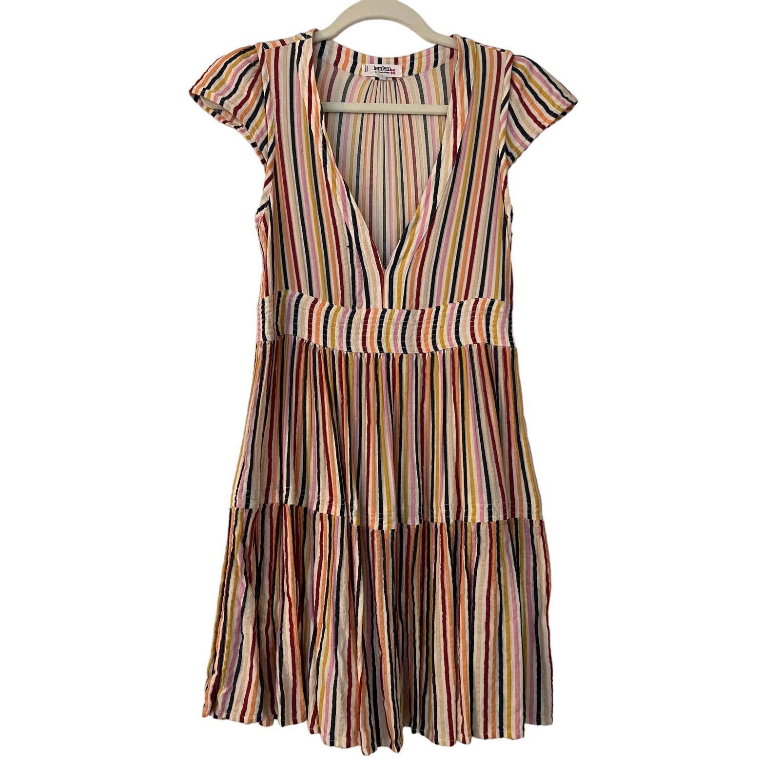 image of Lemlem Striped Short Sleeve Tiered Dress Size S in Cream, Women's