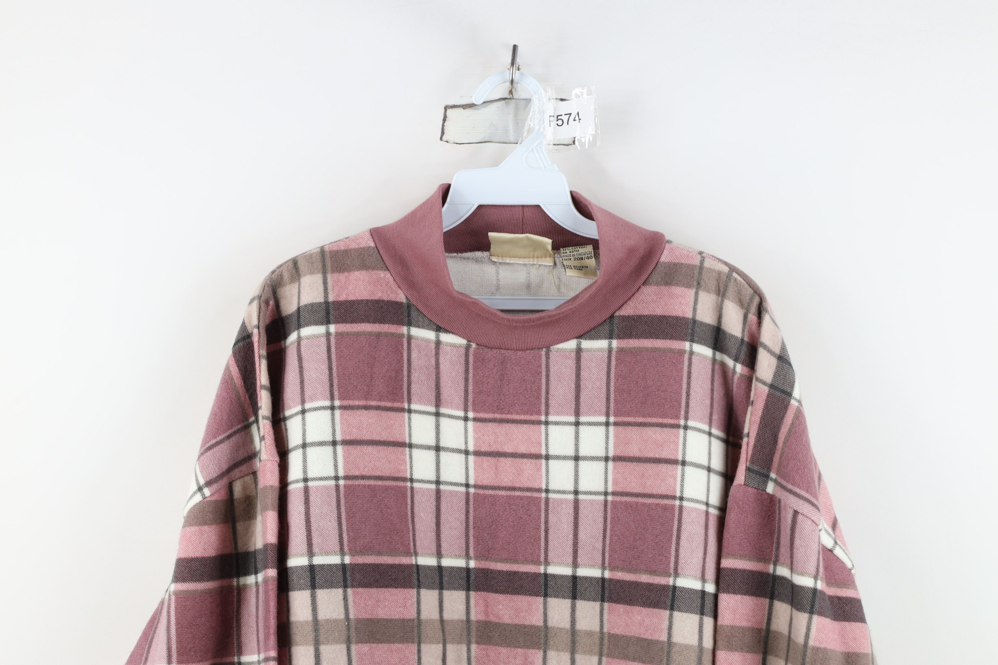 Vintage Vintage 90s Streetwear Mock Neck Sweatshirt Pink Plaid Size 3XL / US 20-22 - 2 Thumbnail