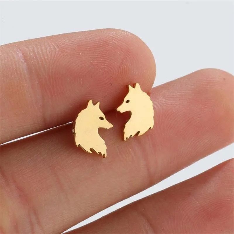 Jewelry Wolf Head Mini Stud Earrings Charm Earring Gift Size ONE SIZE - 1 Thumbnail
