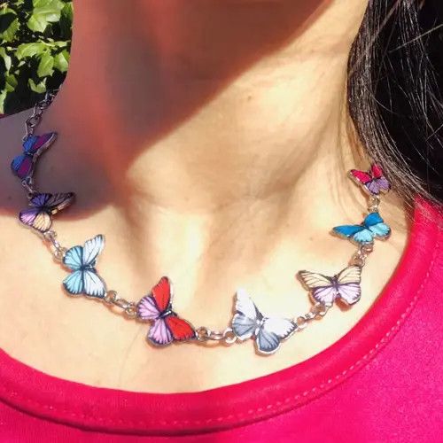 Japanese Brand Multicolor Enamel Butterflies Choker Necklace Kawii Cute Size ONE SIZE - 2 Thumbnail