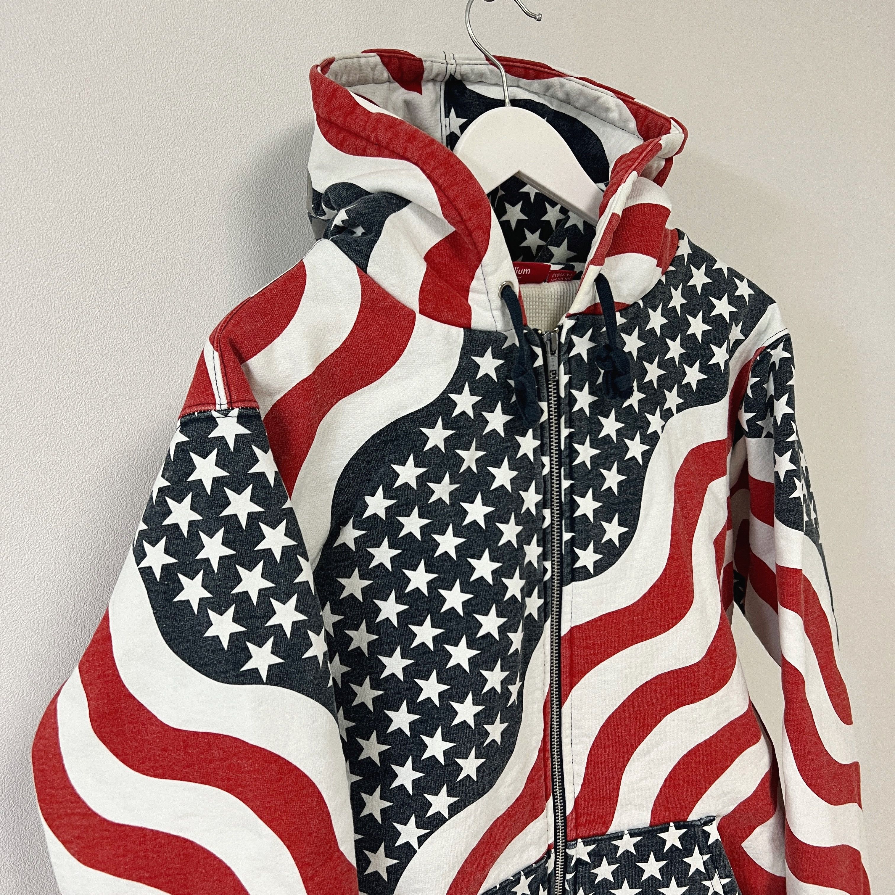 Supreme 14FW USA 3M Reflective Logo Thermal Zip Up Hoodie