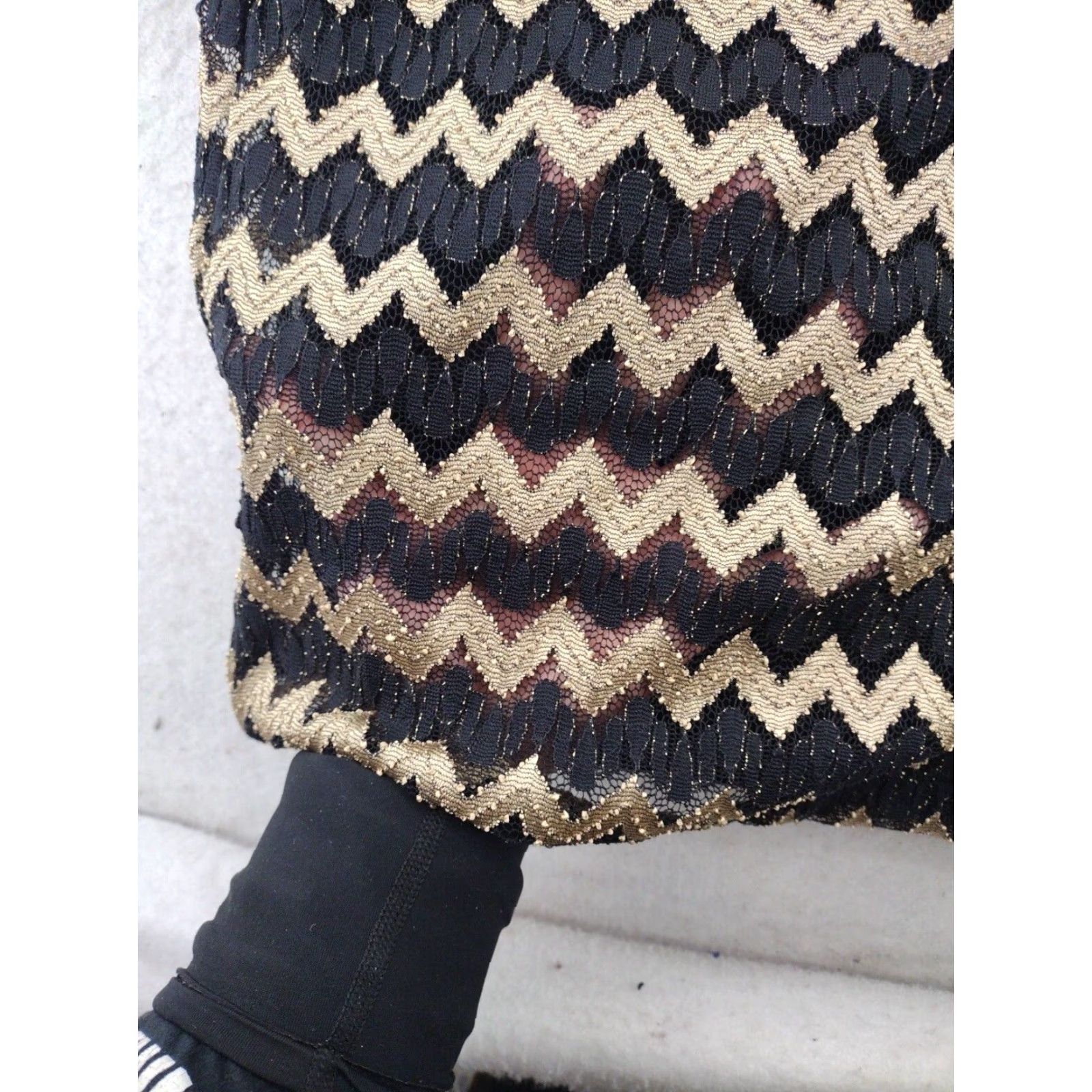 Vintage Jessica Howard Dress Womens 14 Black Zig Zag Shirt Dress Knee Length Long Sleeve Scoop Neck Size XL / US 12-14 / IT 48-50 - 7 Thumbnail
