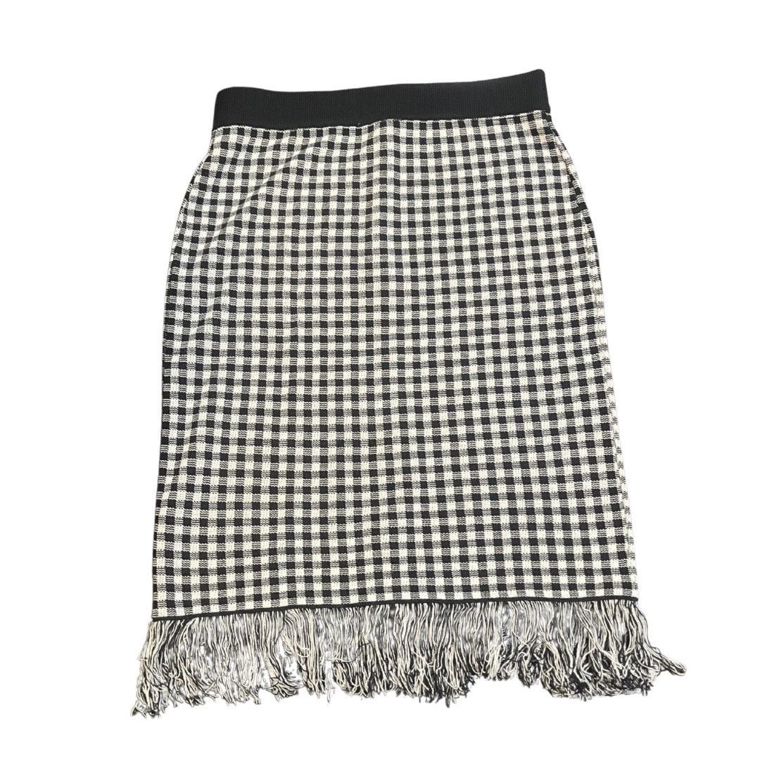Nanette Lepore Black & White Gingham Fringe Hem Midi Skirt Size Medium NWT Size 30" / US 8 / IT 44 - 2 Thumbnail