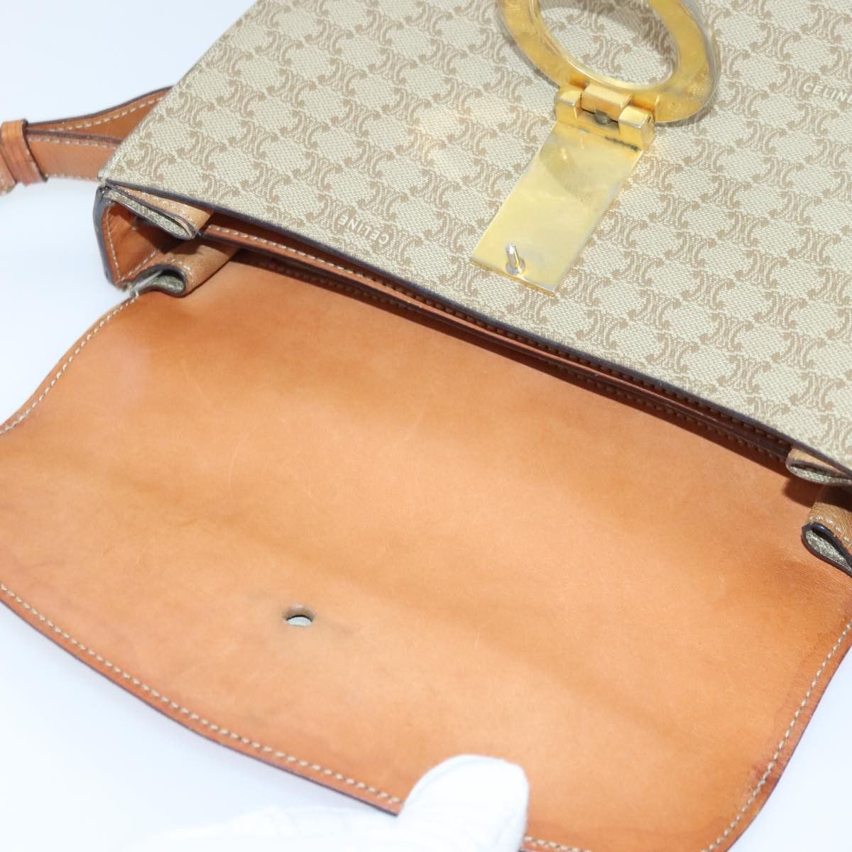 Celine CELINE Macadam Canvas Shoulder Bag Beige Gold Size ONE SIZE - 15 Thumbnail