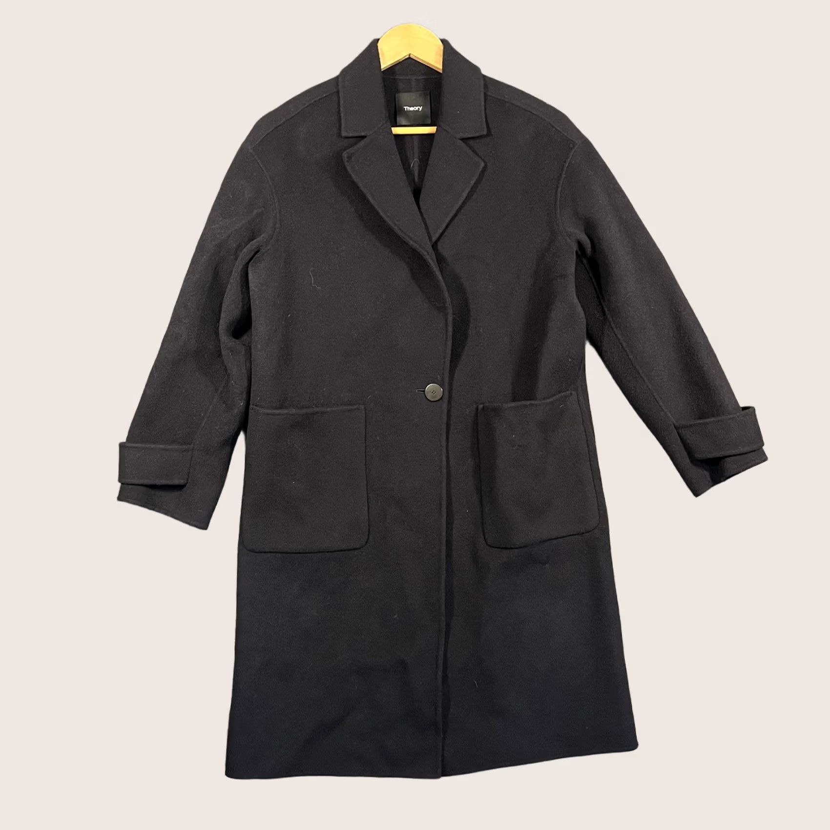 Theory Theory Trench Coat Women Coat Dark Blue Buckle Collared Wool Blend Size M Regular Fall Classic Long Sleeve 42% Cotton 41% Polyester 17% Wool- 59? Size M / US 6-8 / IT 42-44 - 1 Thumbnail