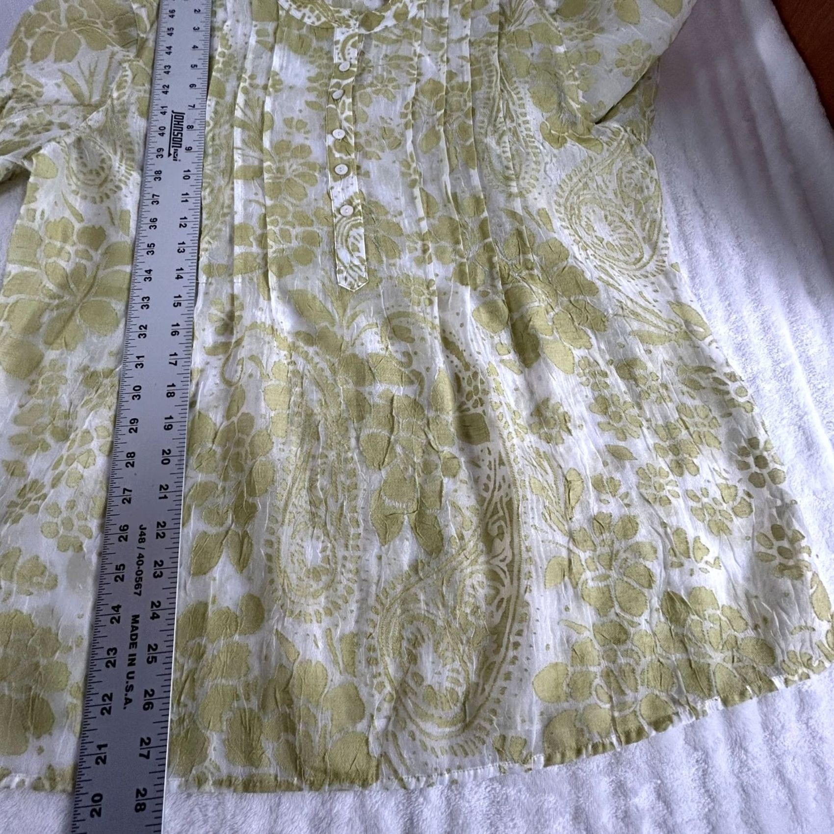 Vintage Chico's Sheer Floral Button-Front Blouse Mandarin Collar Sz 2 Green Linen Blend Size XS / US 0-2 / IT 36-38 - 7 Thumbnail