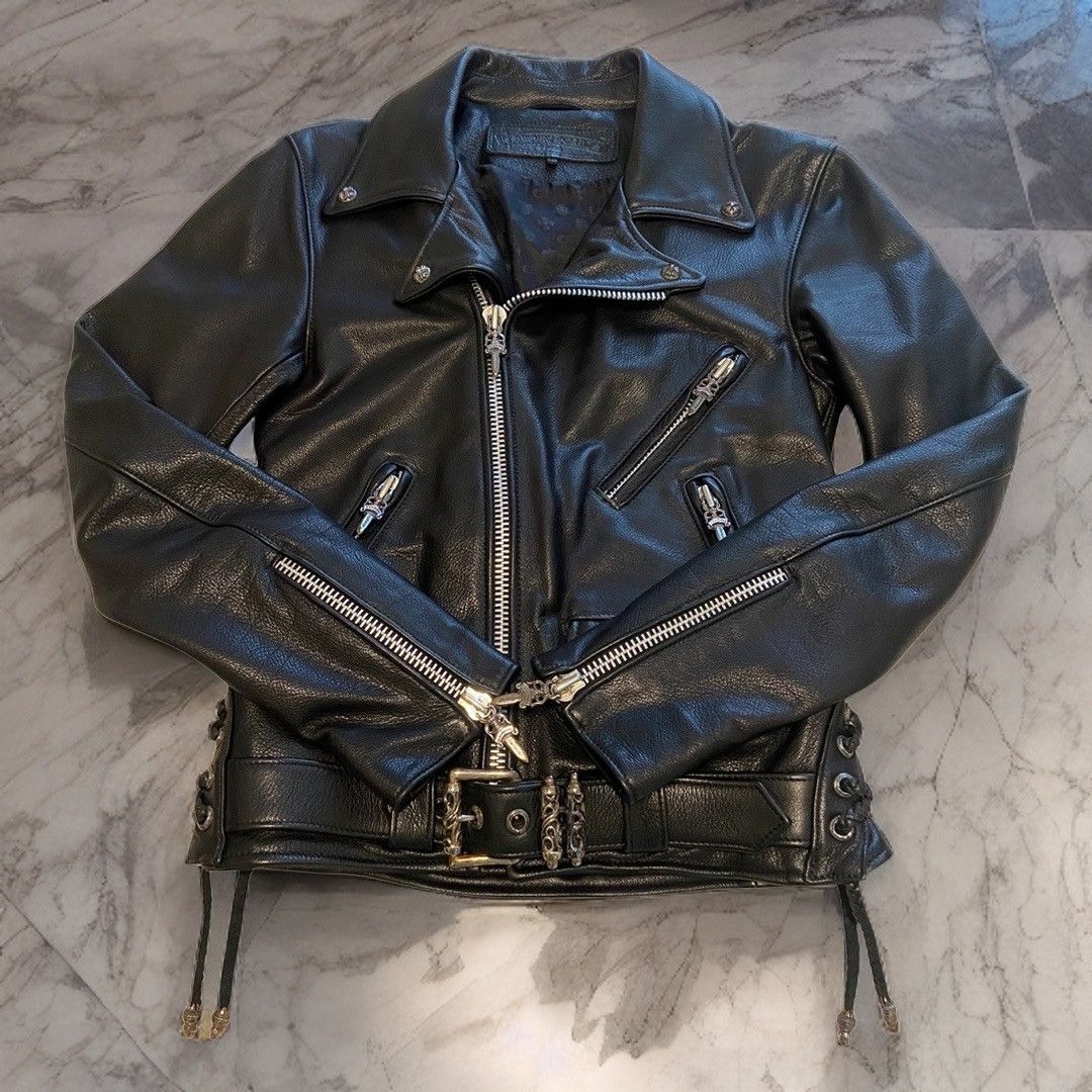 image of Chrome Hearts Leather Jj Dean Leather Biker Jacket (Unisex) in Black, Women's (Size Small)