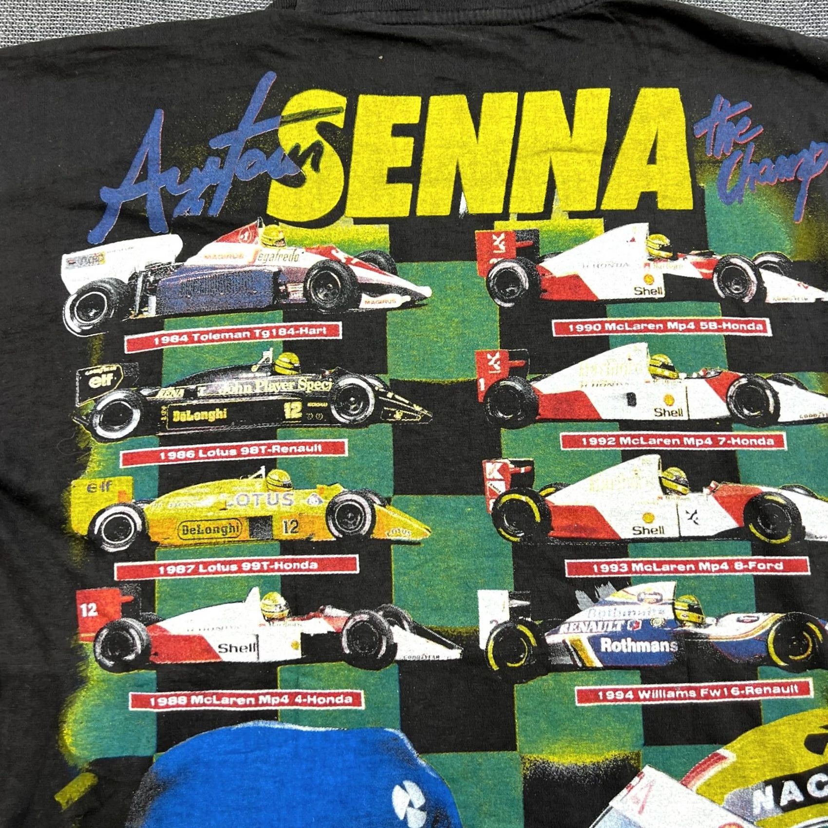 Vintage VINTAGE 90s Ayrton Senna Formula 1 Racing T Shirt Adult M Black McLaren AOP Men Size US M / EU 48-50 / 2 - 6 Thumbnail