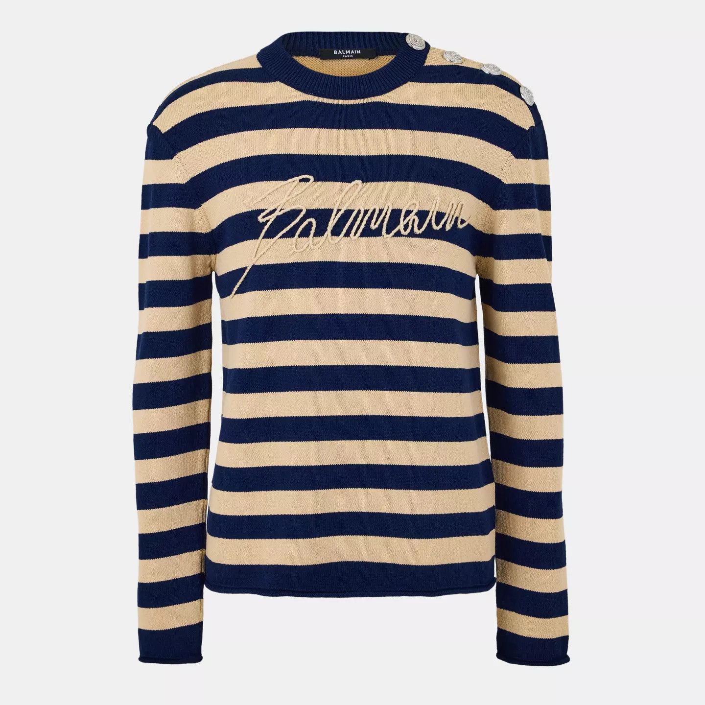 Balmain o1g2r1mq0426 Stripe Knit Crew Neck Jumper in Blue / Camel Size US M / EU 48-50 / 2 - 1 Thumbnail