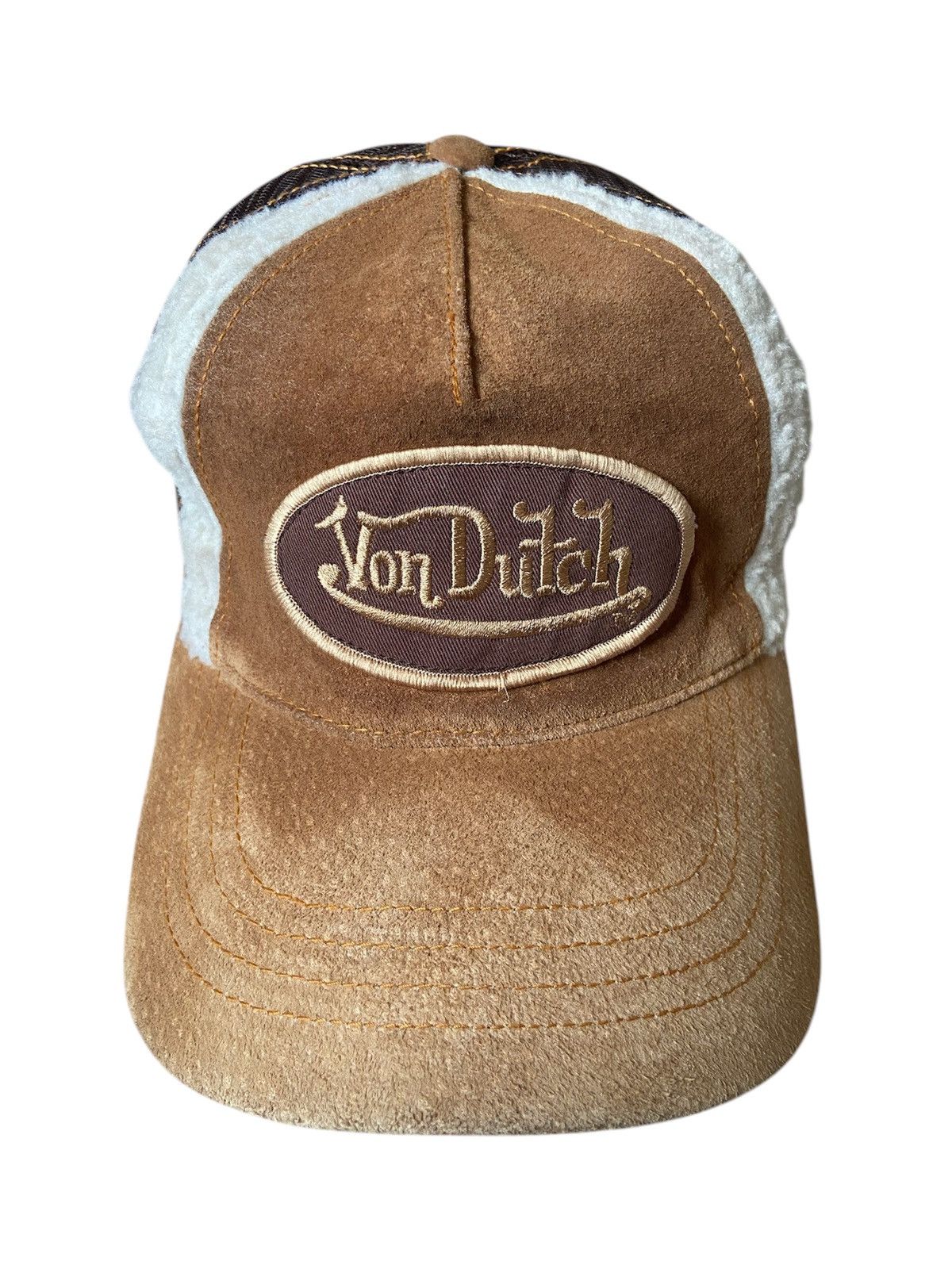 Hat Club × Von Dutch Von Dutch Suede Leather Shearling Fur Fuzzy Trucker Hat Size ONE SIZE - 1 Thumbnail