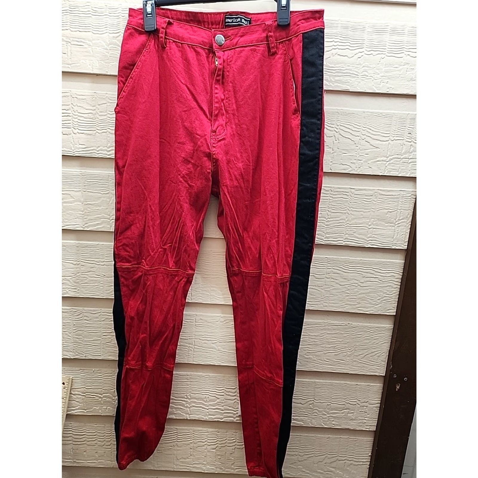 Denime VINTAGE American Bazi Red Denim Joggers Jeans Black Military Stripe Woman’s Sz: 2X Size 40" / US 18 - 2 Thumbnail