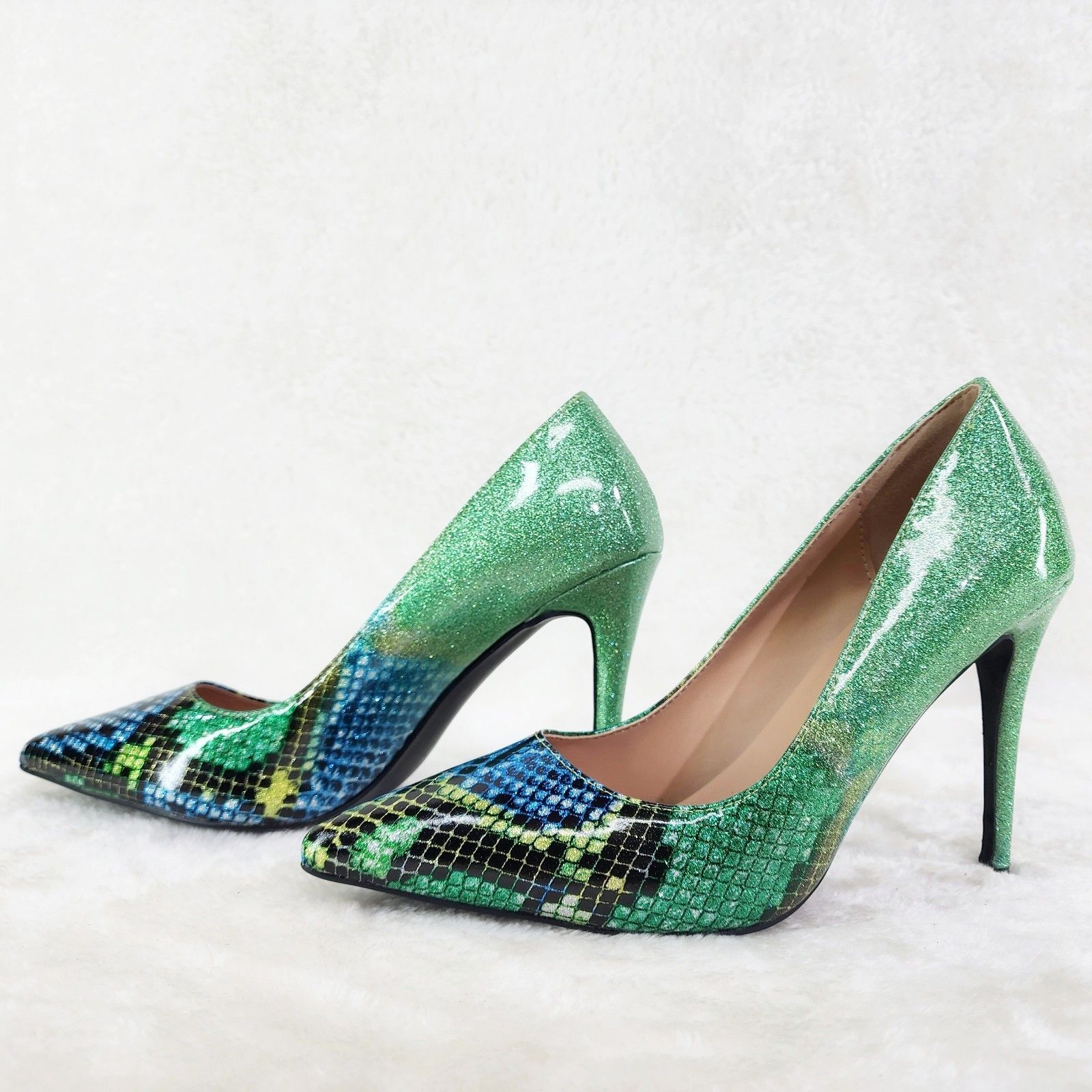 Other Fabio Green Glitter Ombre Patent 4" High Heel Shoes Pointy Size US 10 / IT 40 - 1 Thumbnail