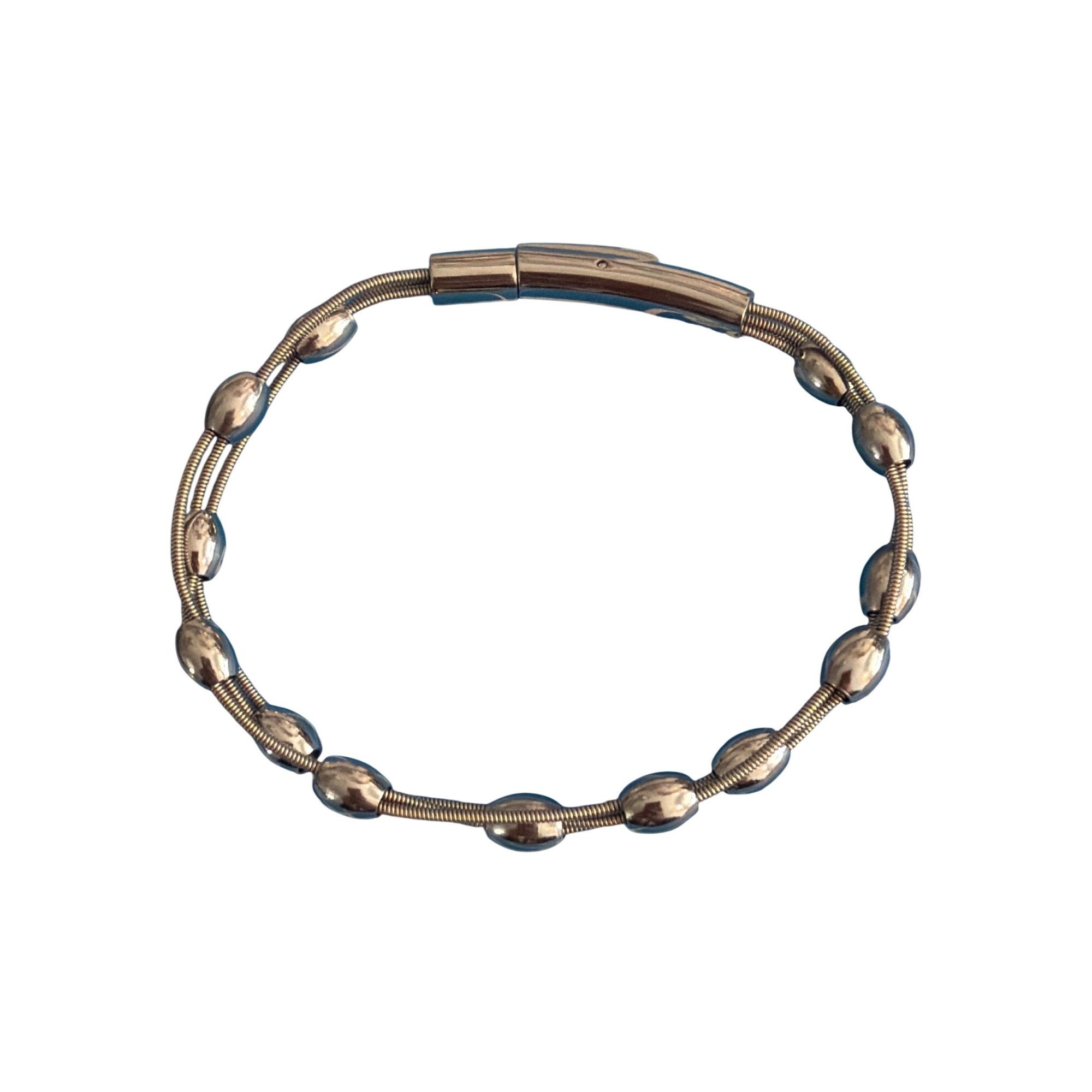 Other Vtg Stainless Steel Bangle Bracelet Fixed Beads Braided Snak Size ONE SIZE - 3 Thumbnail