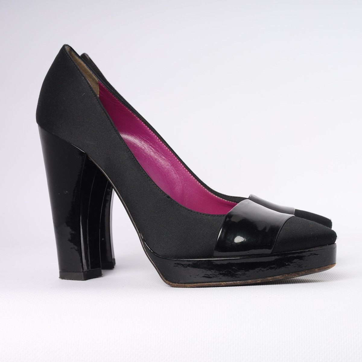 Dolce & Gabbana Dolce Gabbana Black Silk Patent Heel Platform Pumps Shoes Size US 6.5 / IT 36.5 - 7 Thumbnail