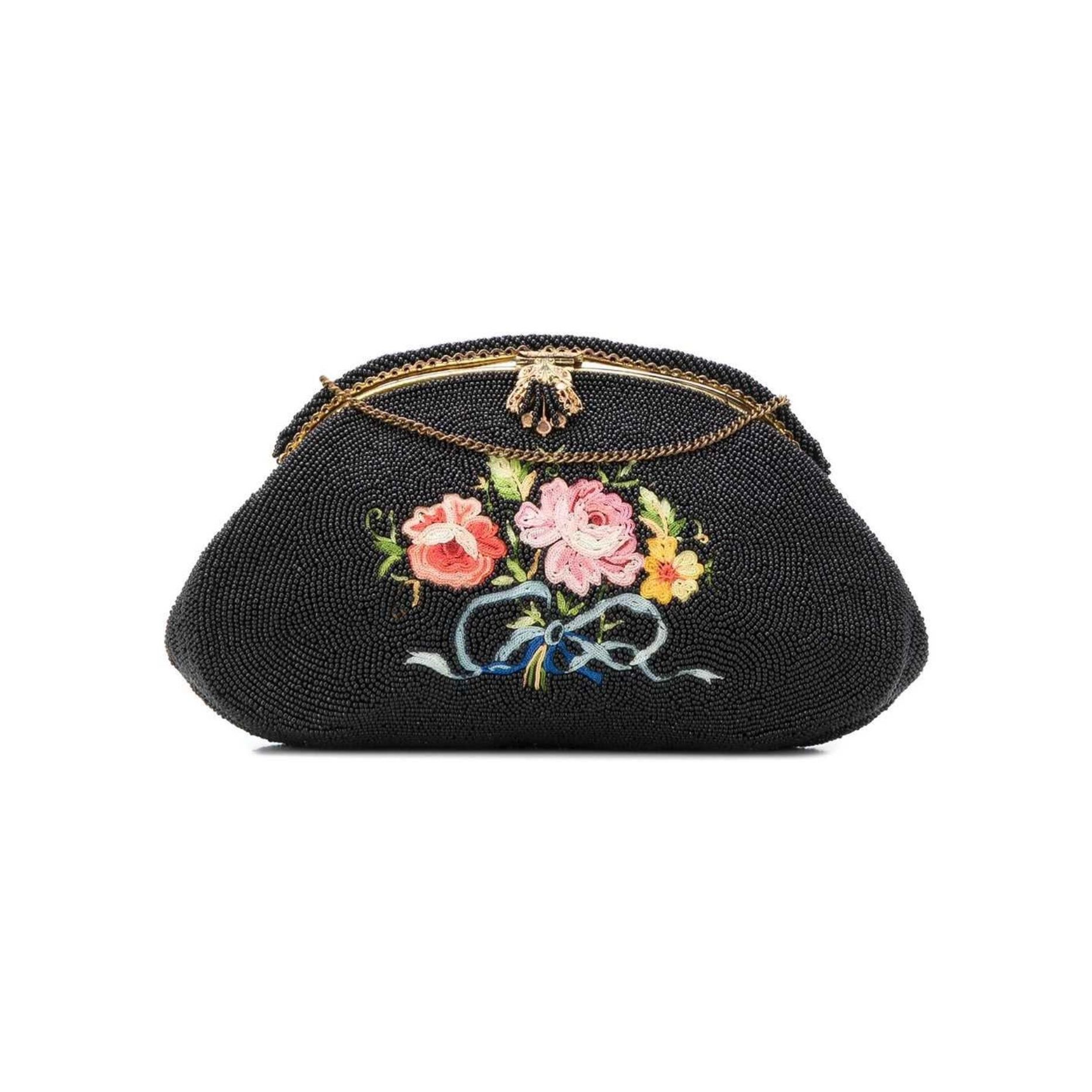 Vintage Vintage Birks 1940s French Beaded Embroidery Floral Black Ba Size ONE SIZE - 1 Thumbnail