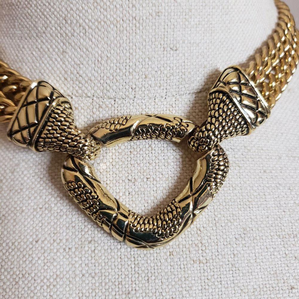 Designer Double Strand Figaro Link Heavy Gold Plated Necklace/Choker Size ONE SIZE - 2 Thumbnail