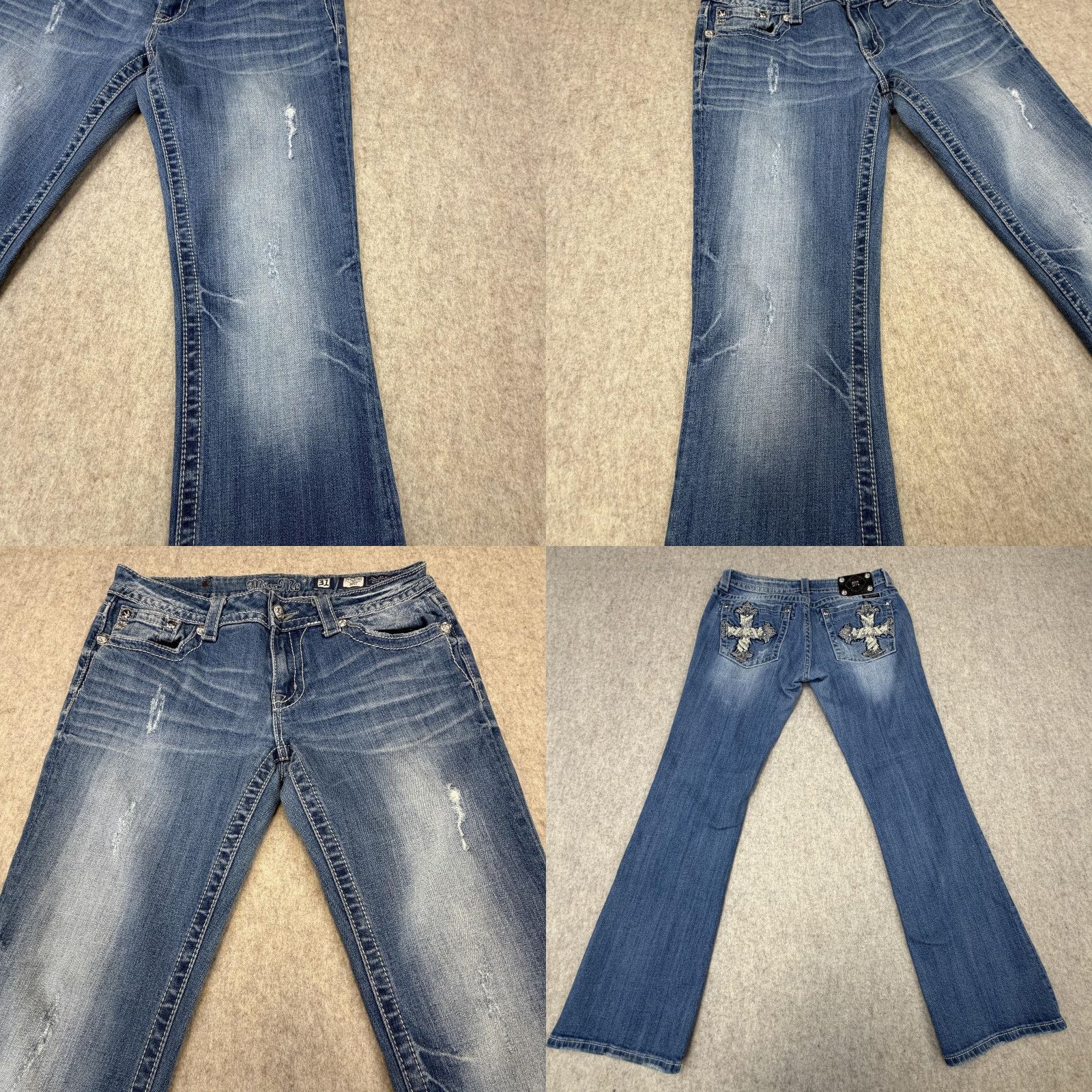 Miss Me Miss Me Bootcut Jeans Womens 31 Distressed Pockets Rhinestone Denim Blue 31 Inseam Jeans Women Bling VINTAGE Size 24" / US 00 / IT 34 - 9 Thumbnail