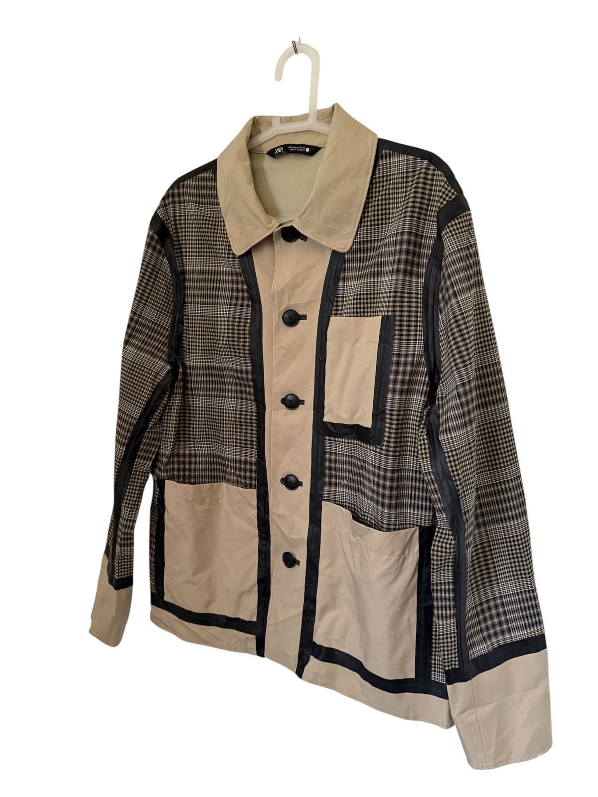 Rhude × Zara Zara Checked Patchwork Utility Jacket – Beige/Black Size US M / EU 48-50 / 2 - 3 Thumbnail