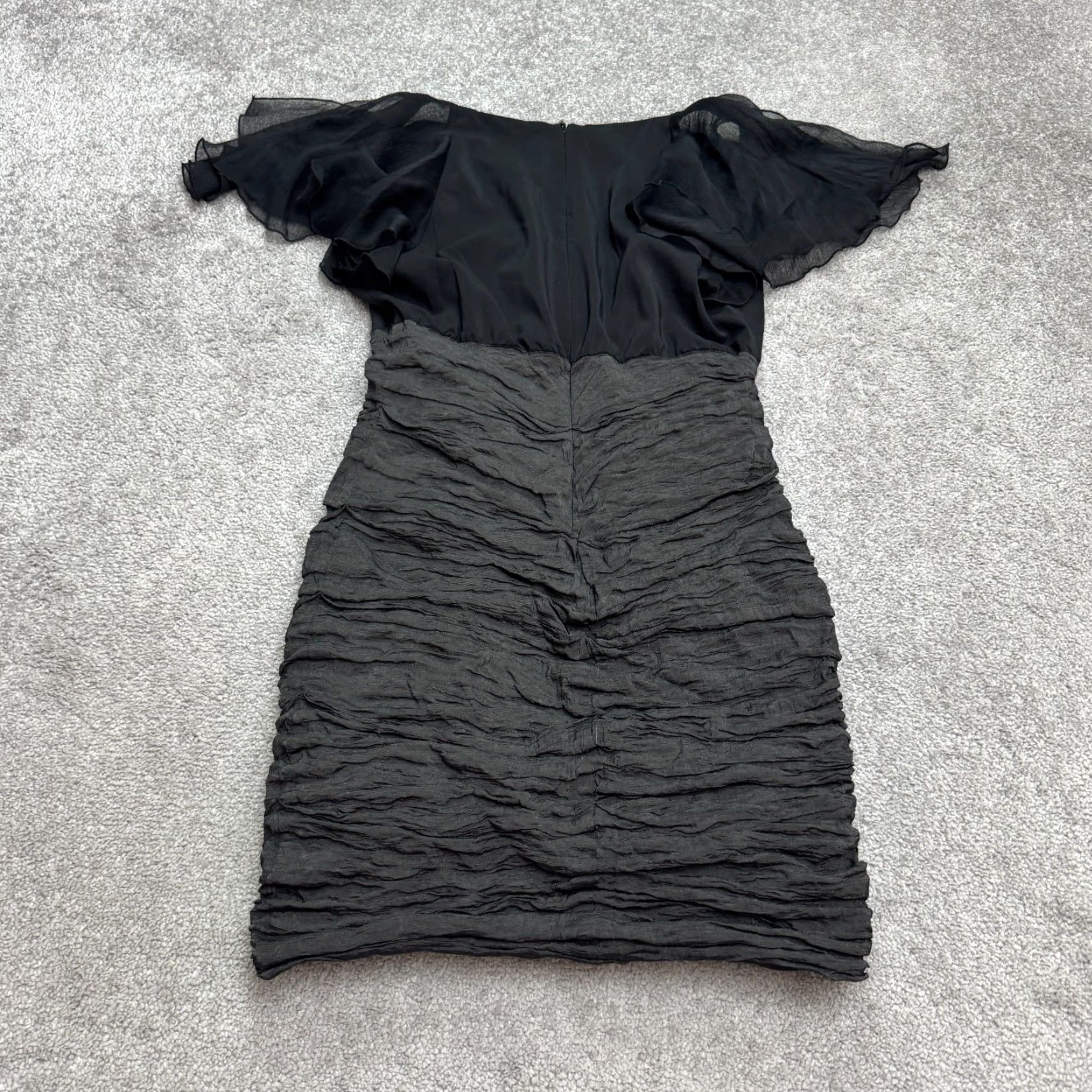 Joseph Ribkoff Joseph Ribkoff Mini Dress Womens 6 Black Ruched Flutter Sleeve Cowl Neck Party/Cocktail Dress Short Sleeve Solid Polyester Designer Classic Size M / US 6-8 / IT 42-44 - 2 Thumbnail