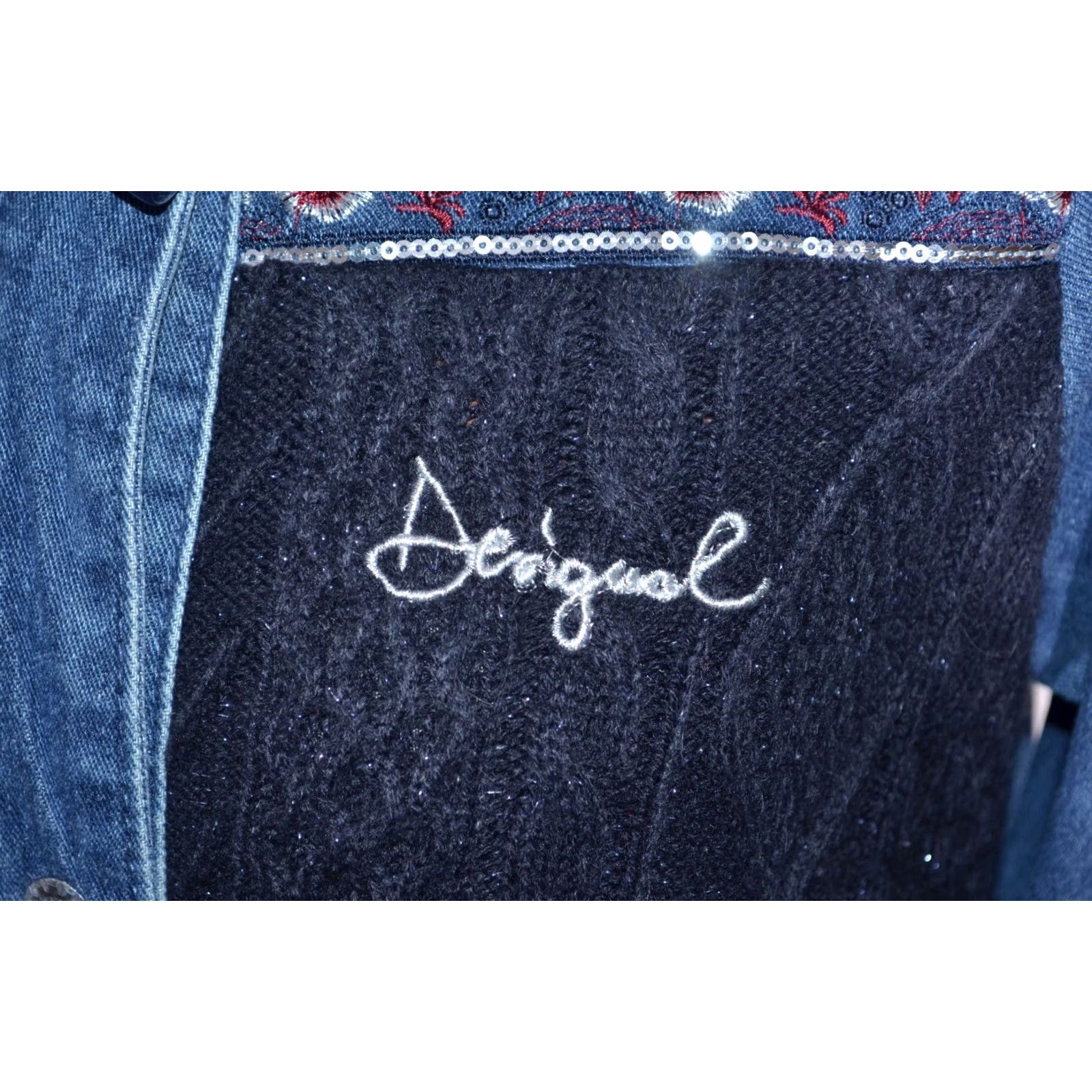 Desigual Desigual Women's Coat Knit Denim Hooded Jacket Embroidered Blue 36 Regular Long Sleeve Mid-Length Casual Overcoat Jacket Womens Size XS / US 0-2 / IT 36-38 - 5 Thumbnail