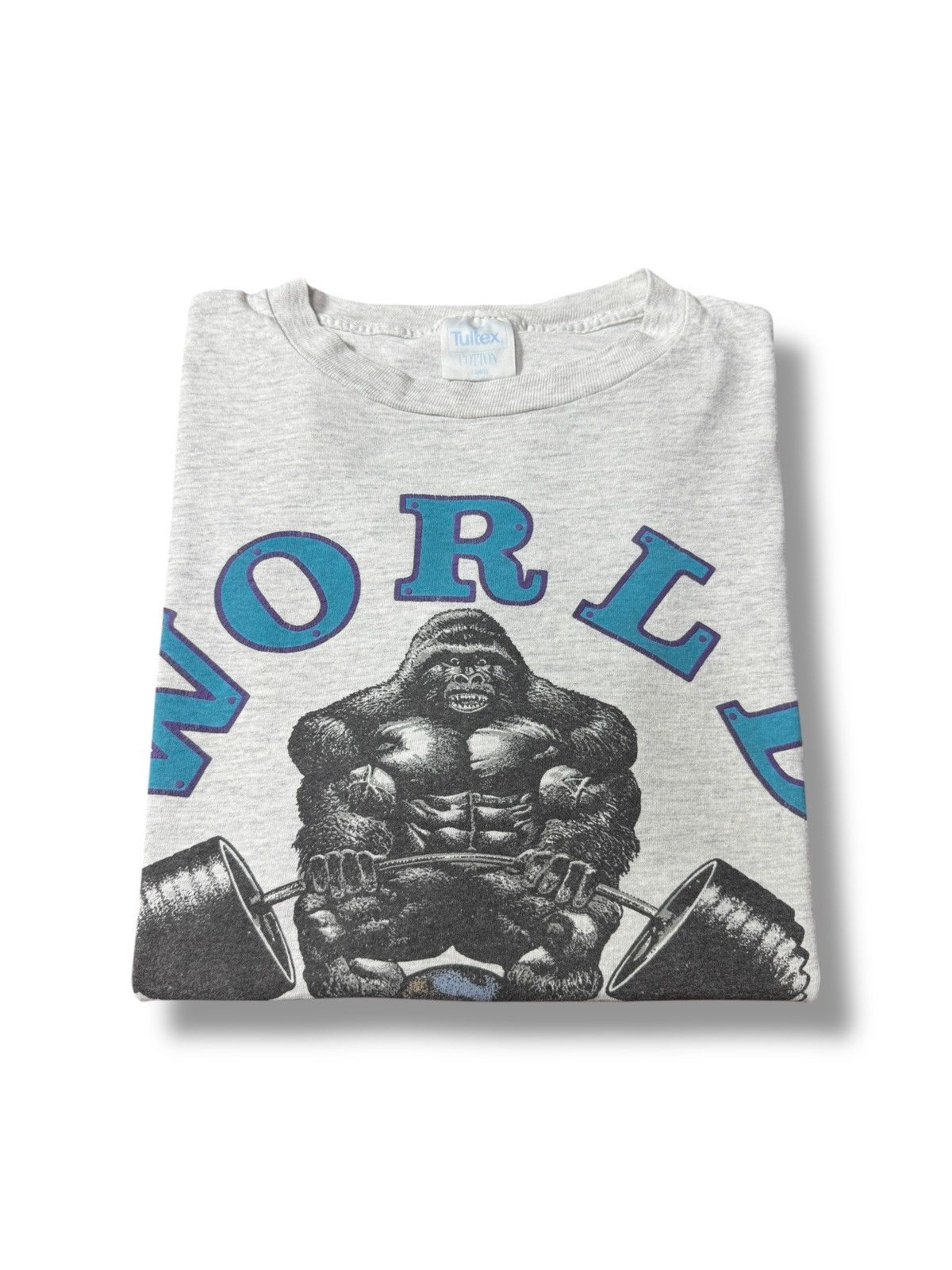 Vintage RARE* VINTAGE 90s 1991 WORLD GYM GORILLA TSHIRT BODYBUILDING Size US L / EU 52-54 / 3 - 8 Thumbnail