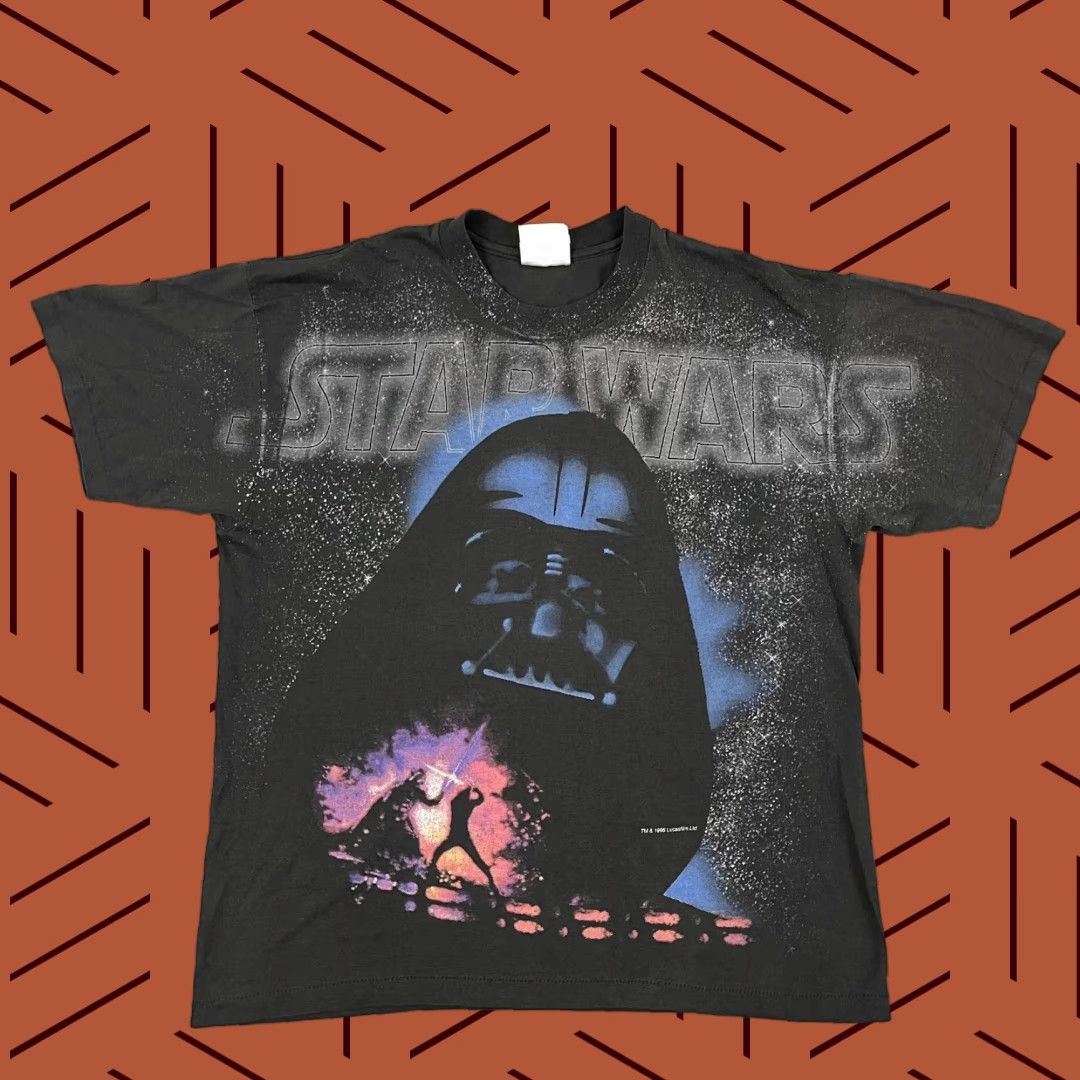 Hanes VTG Star Wars Shirt Women S Darth Vader 24 x 19 AOP All Over Graphic 1996 90s Casual Shirt Size S / US 4 / IT 40 - 1 Thumbnail
