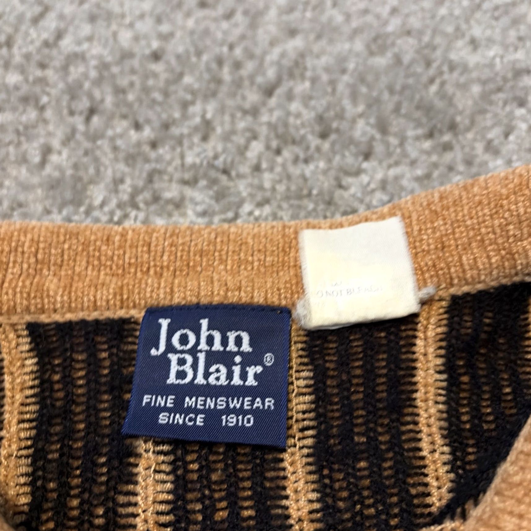Blair VINTAGE 80s John Blair Brown Multi Pattern Cotton Knit Long Sleeve Polo XL Mens Sweater Size US XL / EU 56 / 4 - 5 Thumbnail