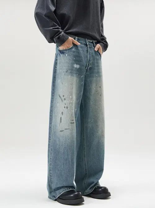 VIBE Vintage washed ink-splashed distressed straight jeans Size US 32 / EU 48 - 3 Thumbnail
