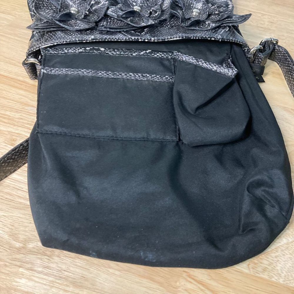 Nicole Miller Nicole Miller, Snakeskin Print Gray Black Vegan Leather, Rosette Accents Womens Size ONE SIZE - 11 Thumbnail