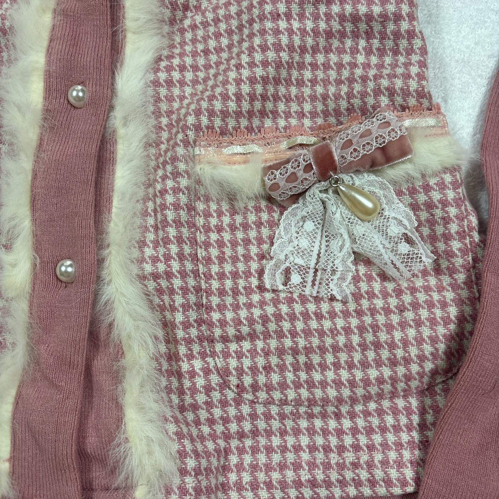 Other vintage pink plaid fur cardigan Size M / US 6-8 / IT 42-44 - 4 Thumbnail