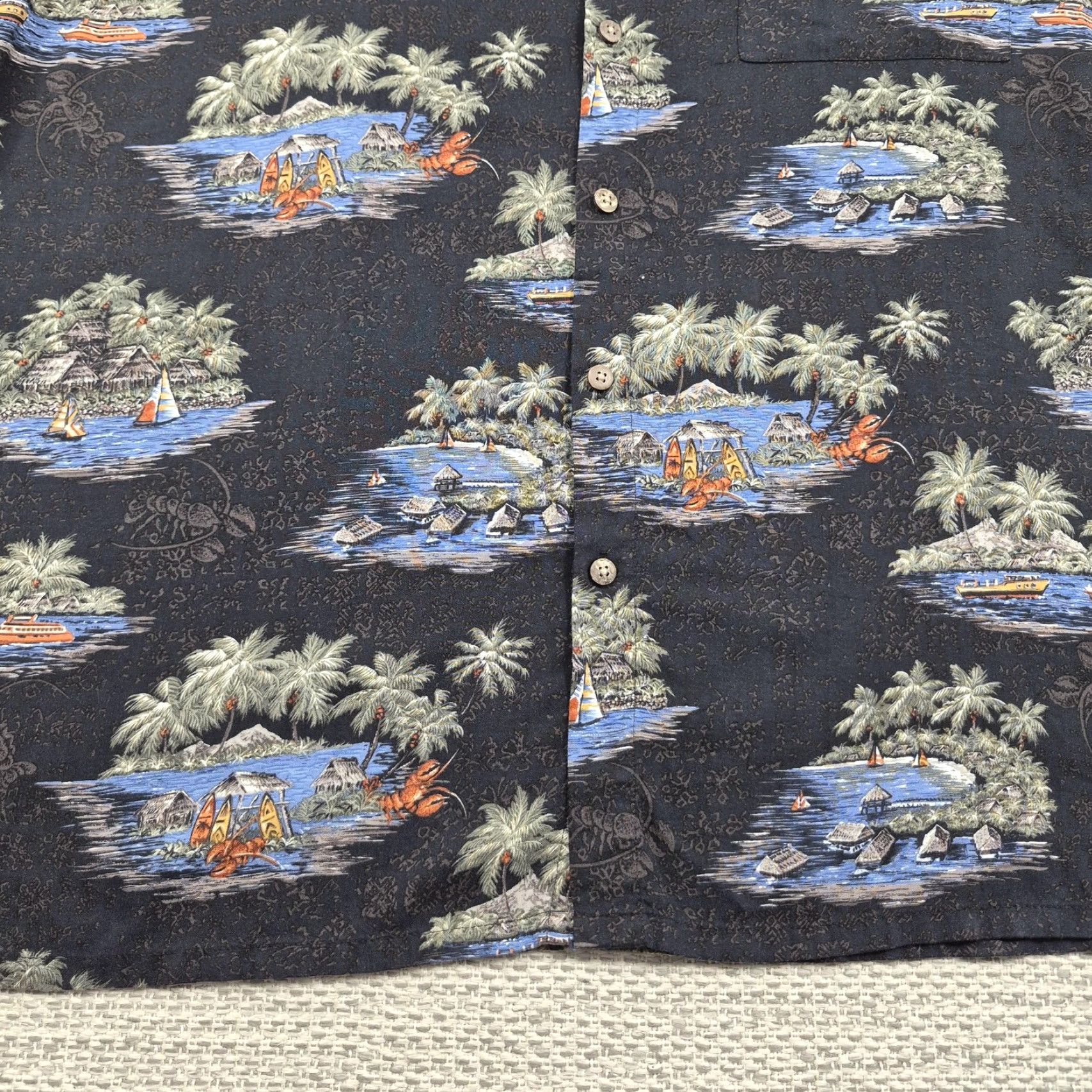 ALOHAS Batik Bay Shirt Mens XL Button-Up Black Multicolor Tropical Island Print Rayon Shirt Size US XL / EU 56 / 4 - 4 Thumbnail