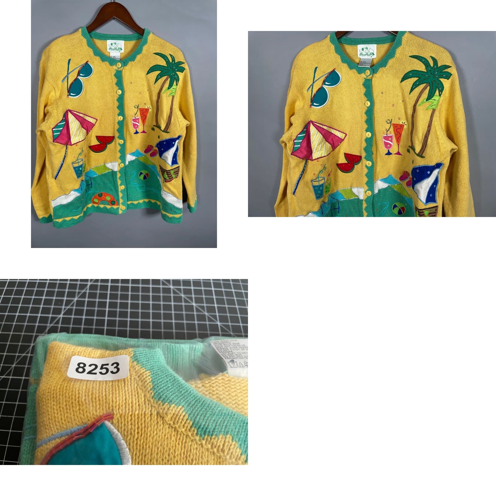 Quacker Factory Quacker Factory Beach Motif Cardigan Women's Large Yellow Chunky Knit Tropical Size L / US 10 / IT 46 - 9 Thumbnail
