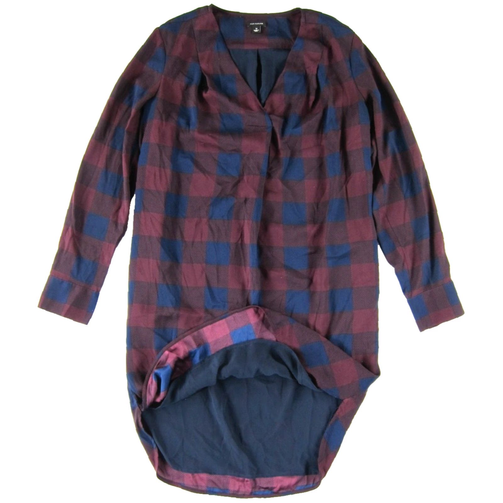 Ann Taylor Ann Taylor Dress Plaid Shift Tunic Long Sleeve V-Neck Pocket Midi Medium Women Red BlueprintStyle? Size M / US 6-8 / IT 42-44 - 5 Thumbnail