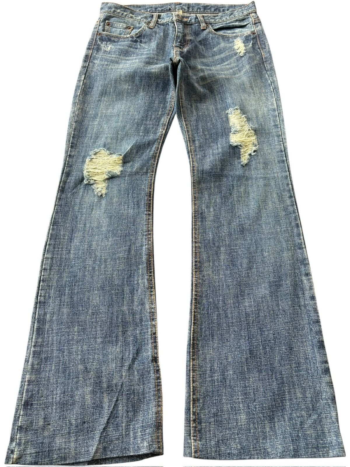 Yasuyuki Ishii Vintage Japanese Brand Blue Wash Distress Flare Jeans Size 30" / US 8 / IT 44 - 1 Thumbnail