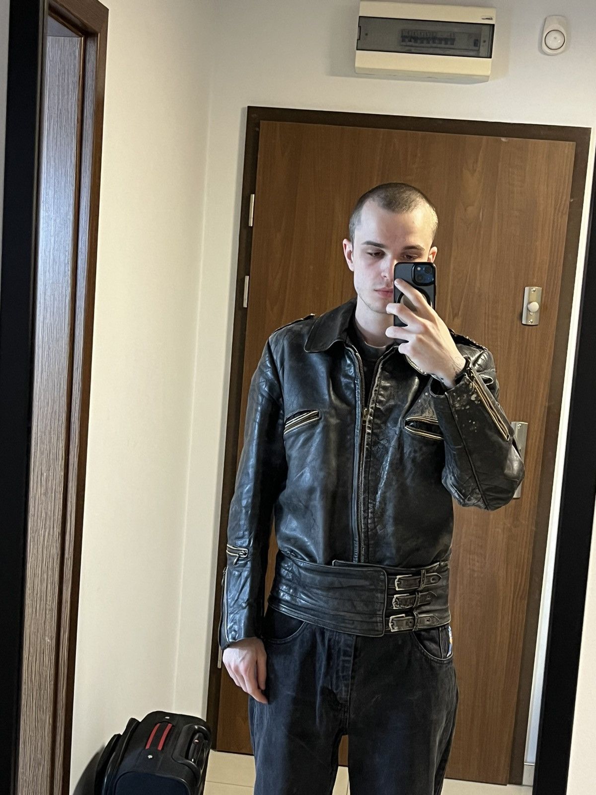 Genuine Leather 40s/50s Germany WW2 Luftwaffe motorcycle leather jacket Size US M / EU 48-50 / 2 - 4 Thumbnail