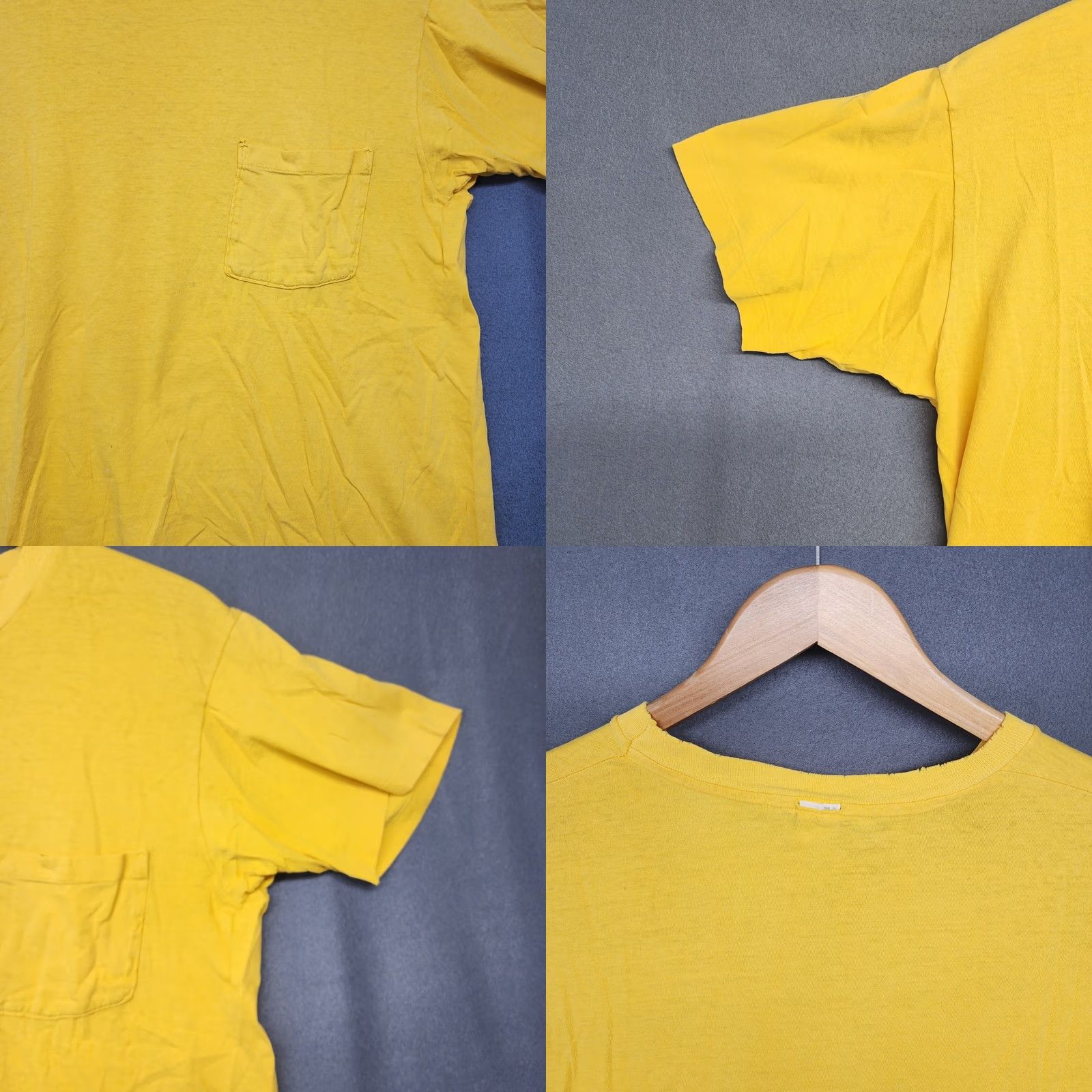 Hanes VINTAGE Hanes T Shirt Mens Large Yellow Crew Neck Pocket Distressed Thrashed Mens Size US L / EU 52-54 / 3 - 8 Thumbnail