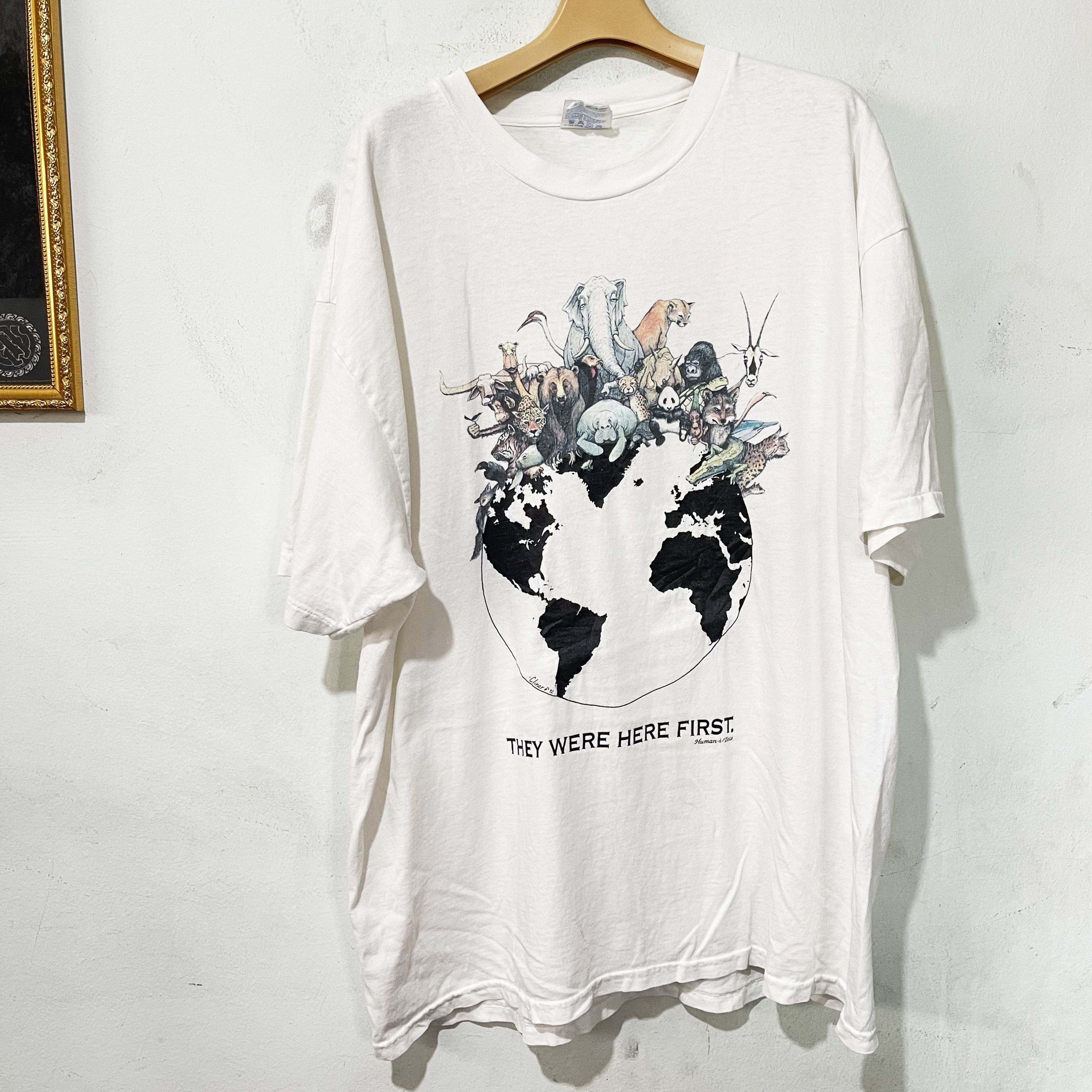 Vintage Vintage 90s Human I Tees Animal Earth T-Shirt Size US XL / EU 56 / 4 - 1 Thumbnail