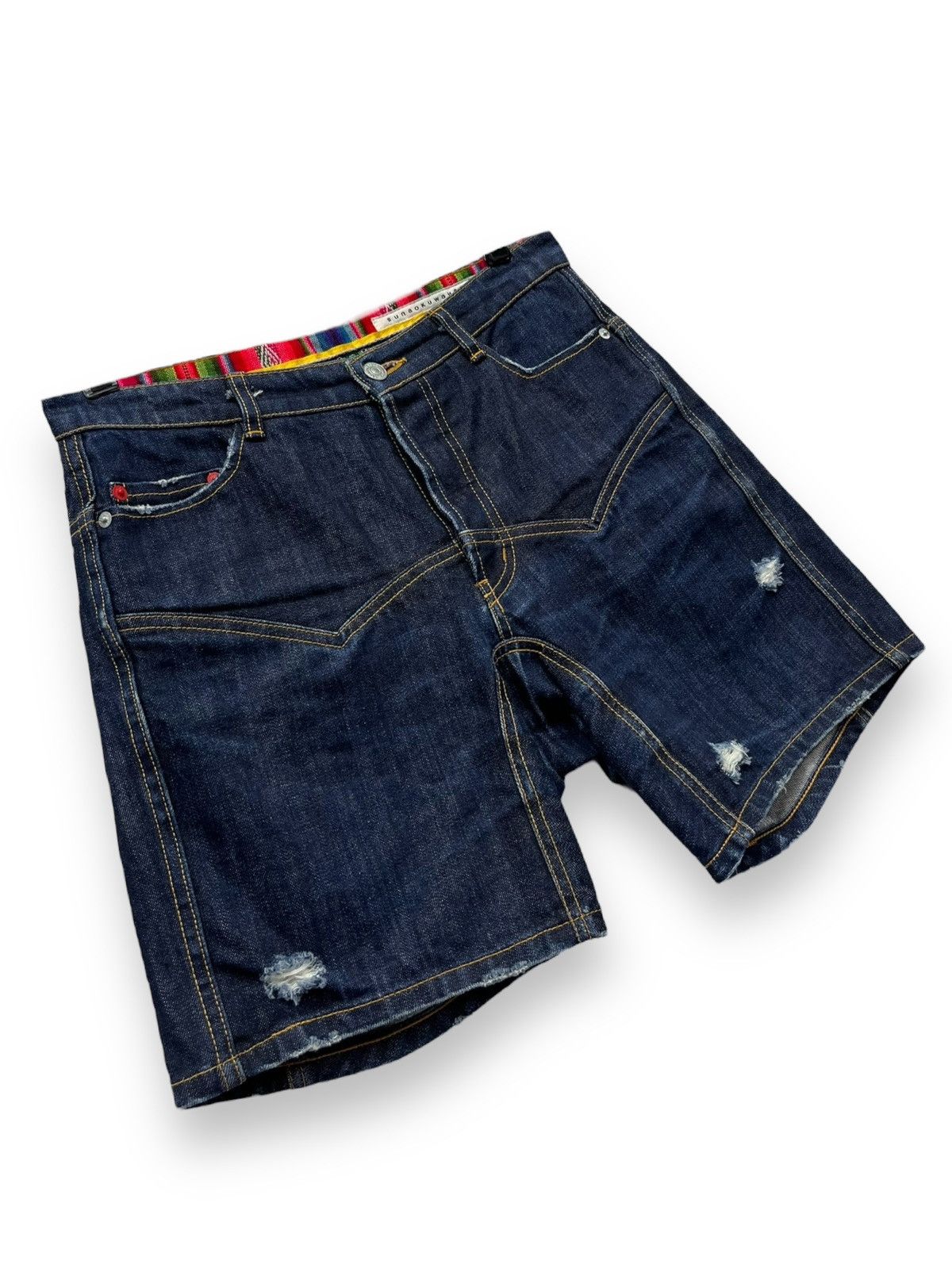 Sunao Kuwahara 🔥SUNAO KUWAHARA ISSEY MIYAKE Distressed Indigo Blue Shorts Size 30" / US 8 / IT 44 - 6 Thumbnail