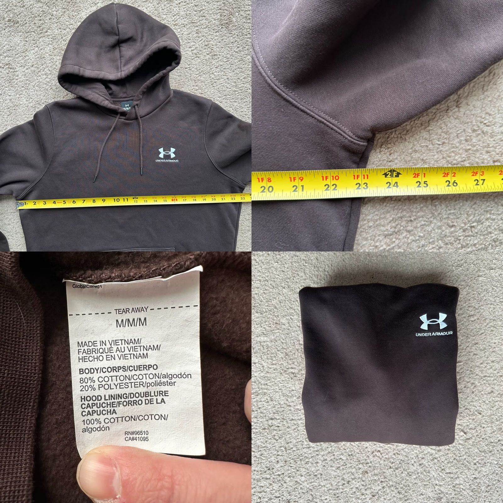 Under Armour Under Armour Hoodie Pullover Sweatshirt Mens Medium Brown Pockets Size US M / EU 48-50 / 2 - 8 Thumbnail
