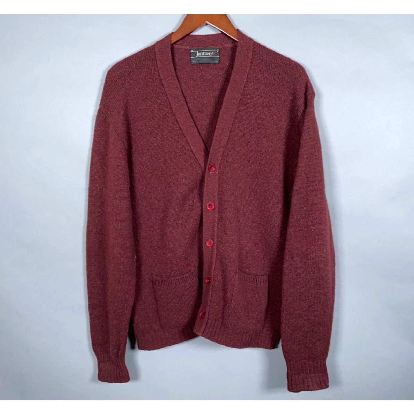 Jantzen VINTAGE Jantzen Cardigan Sweater Mens M Dark Red Knit 70s Grandpa style Wool-Acrylic Lightweight Knitwear - 80s Retro Hipster Preppy Size US M / EU 48-50 / 2 - 2 Thumbnail