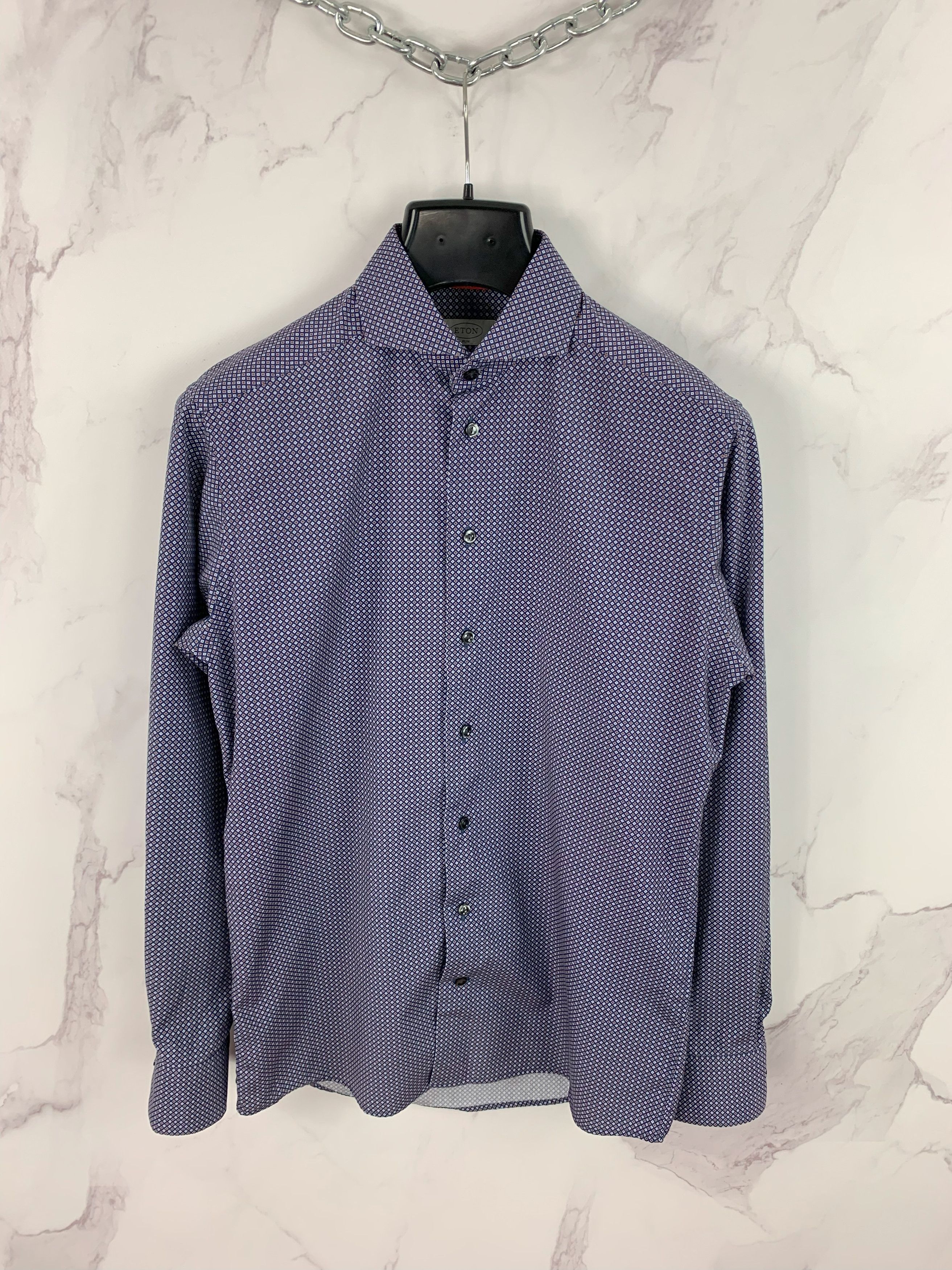 Eton Eton Navy Brighton Cotton Micro Pattern Slim Fit Shirt 39 Size US M / EU 48-50 / 2 - 1 Thumbnail