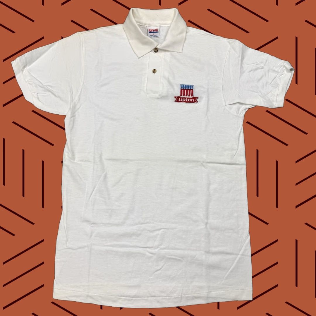 Anvil VTG 90s Lipton Tea Anvil USA Unisex White Cotton Polo Shirt SZ M Size US M / EU 48-50 / 2 - 1 Thumbnail